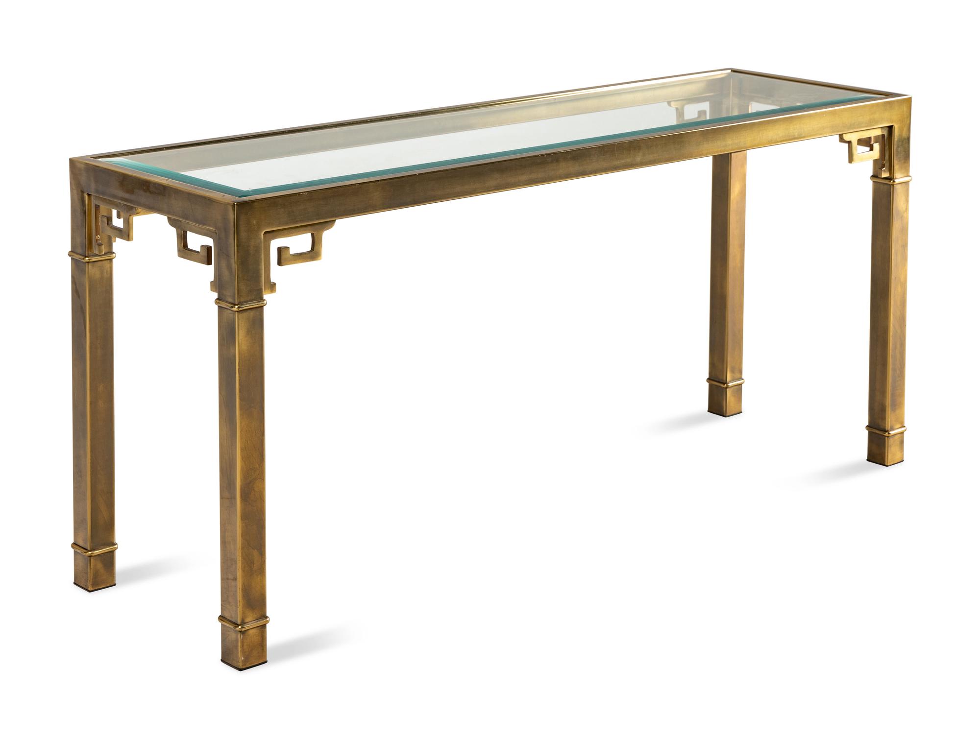 A Mastercraft Brass and Glass-Top Console Table