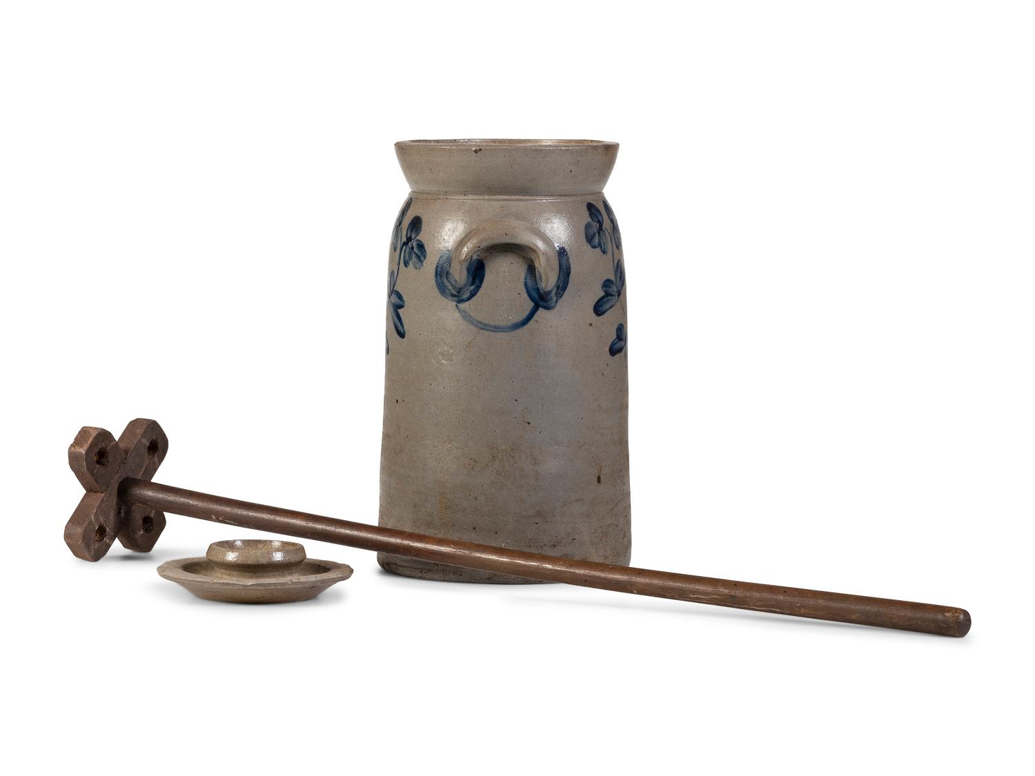 A Cobalt Decorated Stoneware Butter Churn
