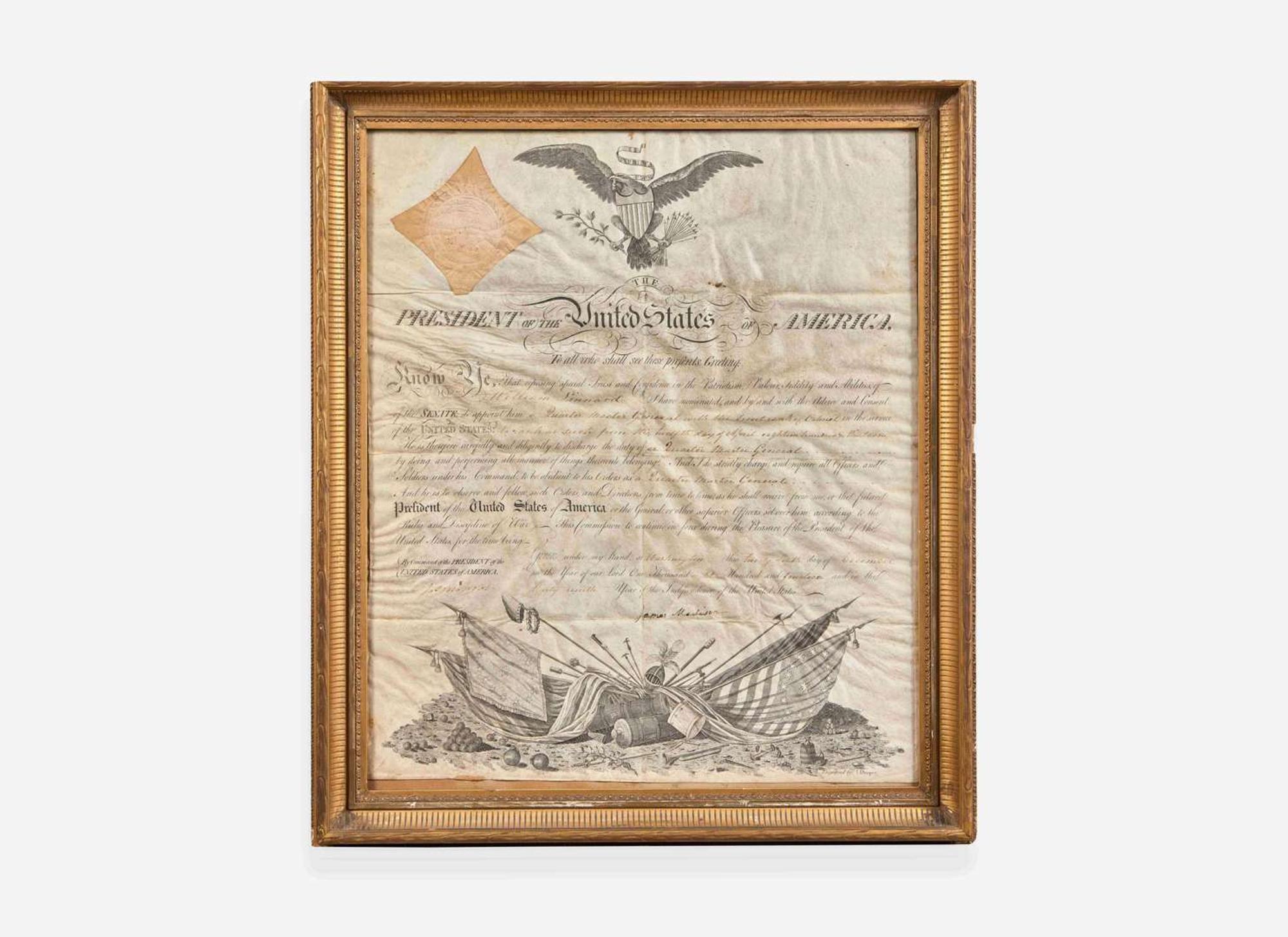 [Presidential] Monroe, James, and James Madison: Partially-Printed Military Commission, signed