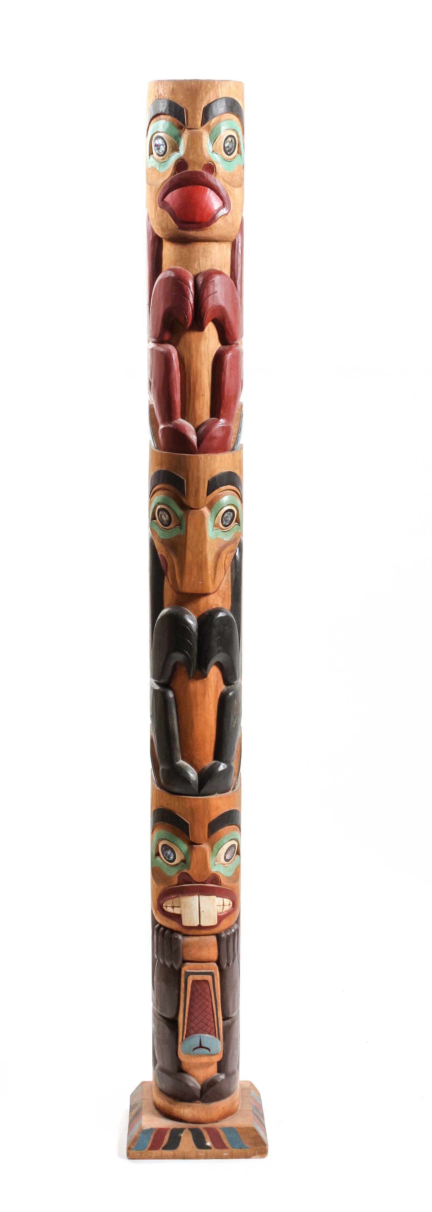 Contemporary Carved and Painted Wood Totem Height 72 1/2 x width 6 1/2 inches
