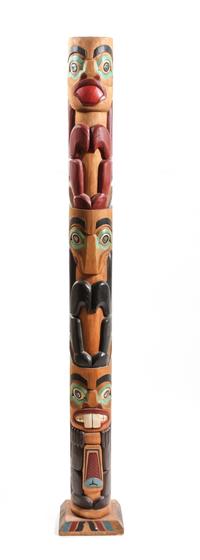 Contemporary Carved and Painted Wood Totem Height 72 1/2 x width 6 1/2 inches