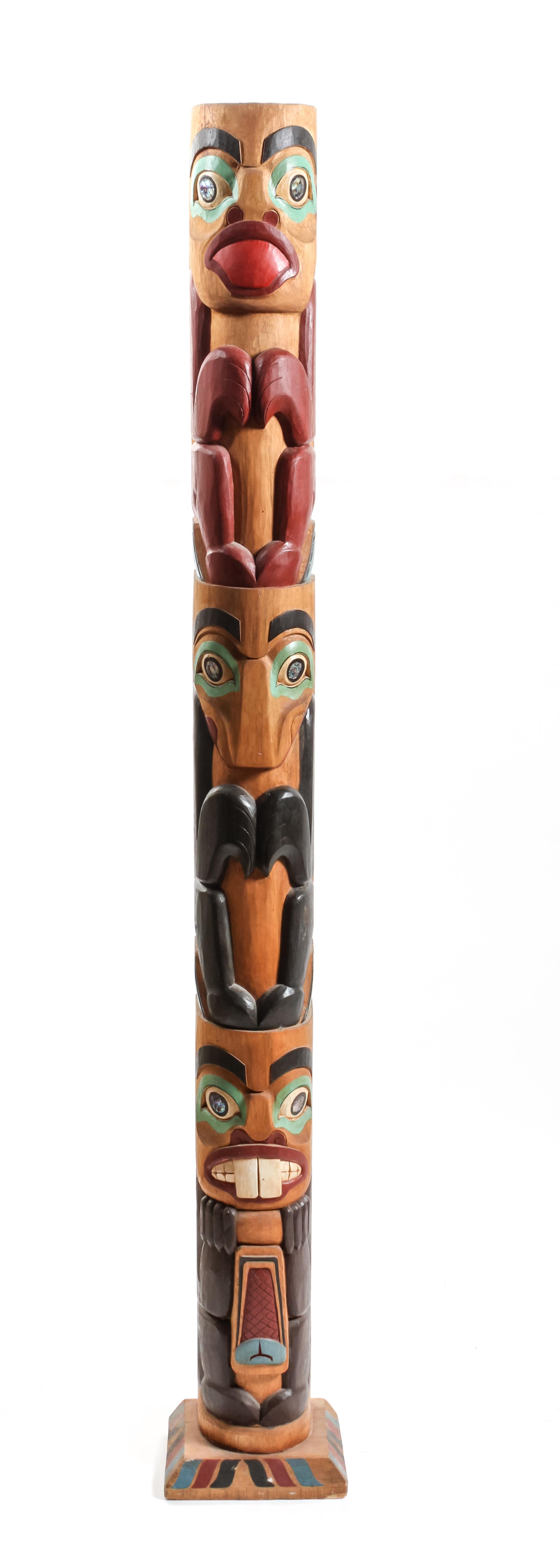 Contemporary Carved and Painted Wood Totem Height 72 1/2 x width 6 1/2 inches