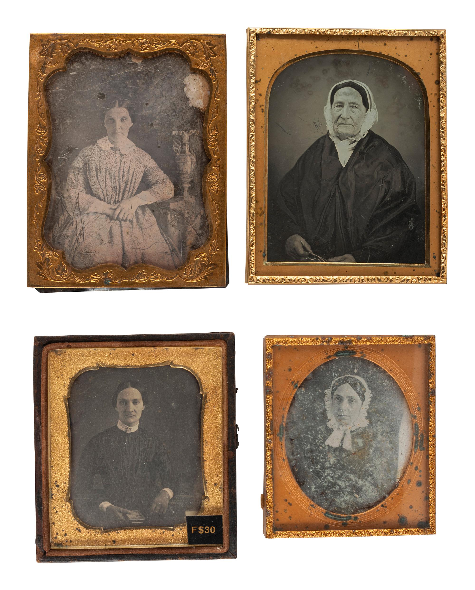 [EARLY PHOTOGRAPHY]. A collection of 19 daguerreotypes, ambrotypes, and tintypes of older women, including: