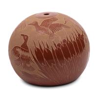 Redware Sgraffito Pottery Seed Jar, with Ducks