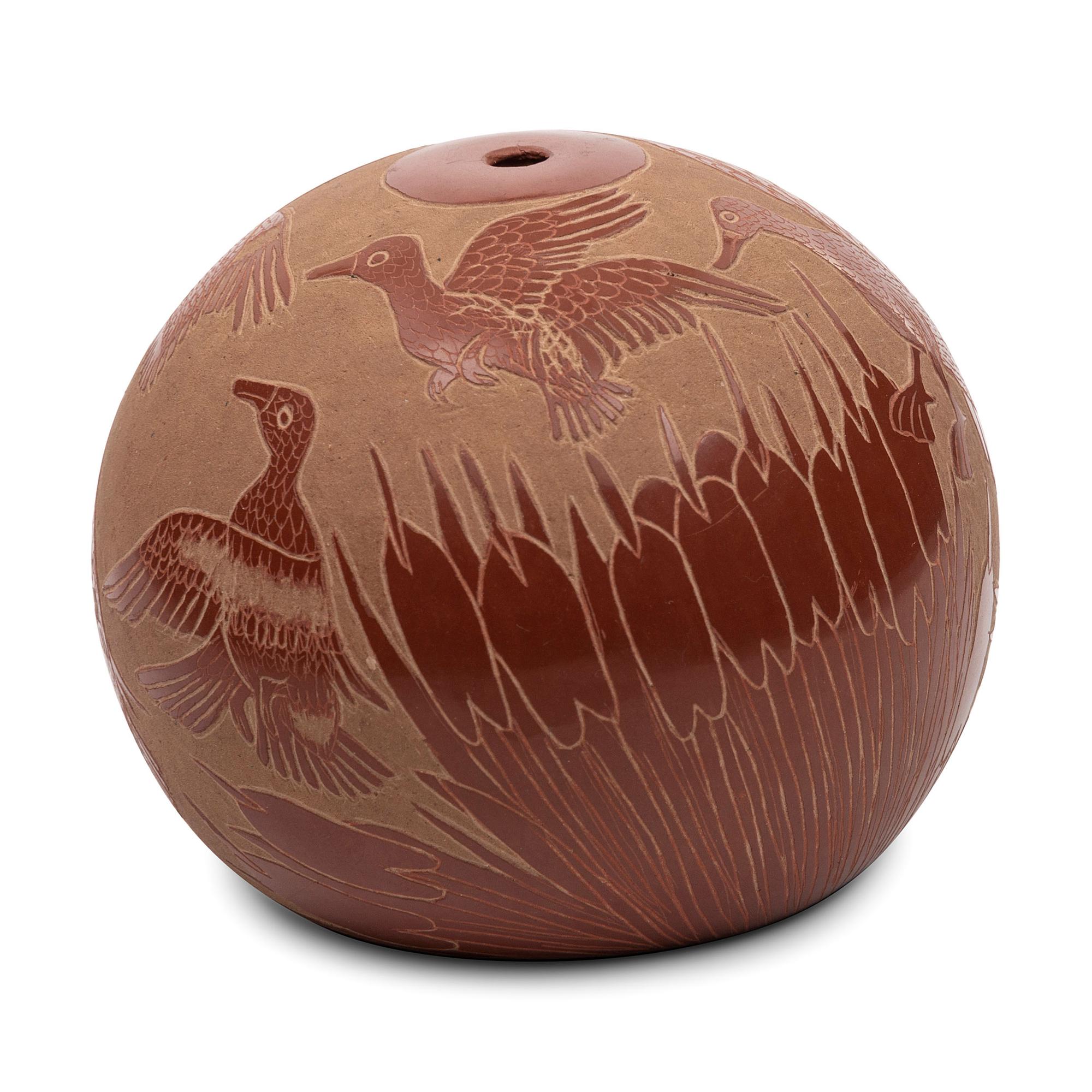 Redware Sgraffito Pottery Seed Jar, with Ducks