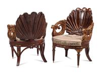 A Pair of Venetian Grotto Style Parcel Gilt Arm chairs