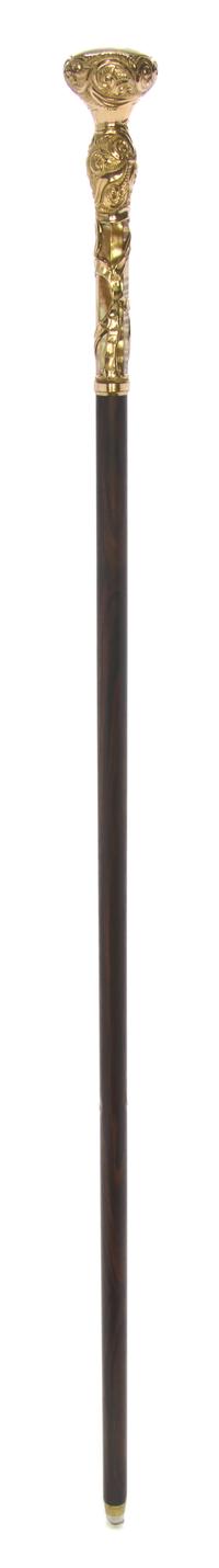 An American Chase and Embossed Gold-Filled Handled Walking Stick, Length of handle 6 7/8 x length overall 35 1/2 inches.
