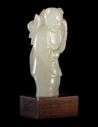 Two Carved Pale Celadon Jade Figures