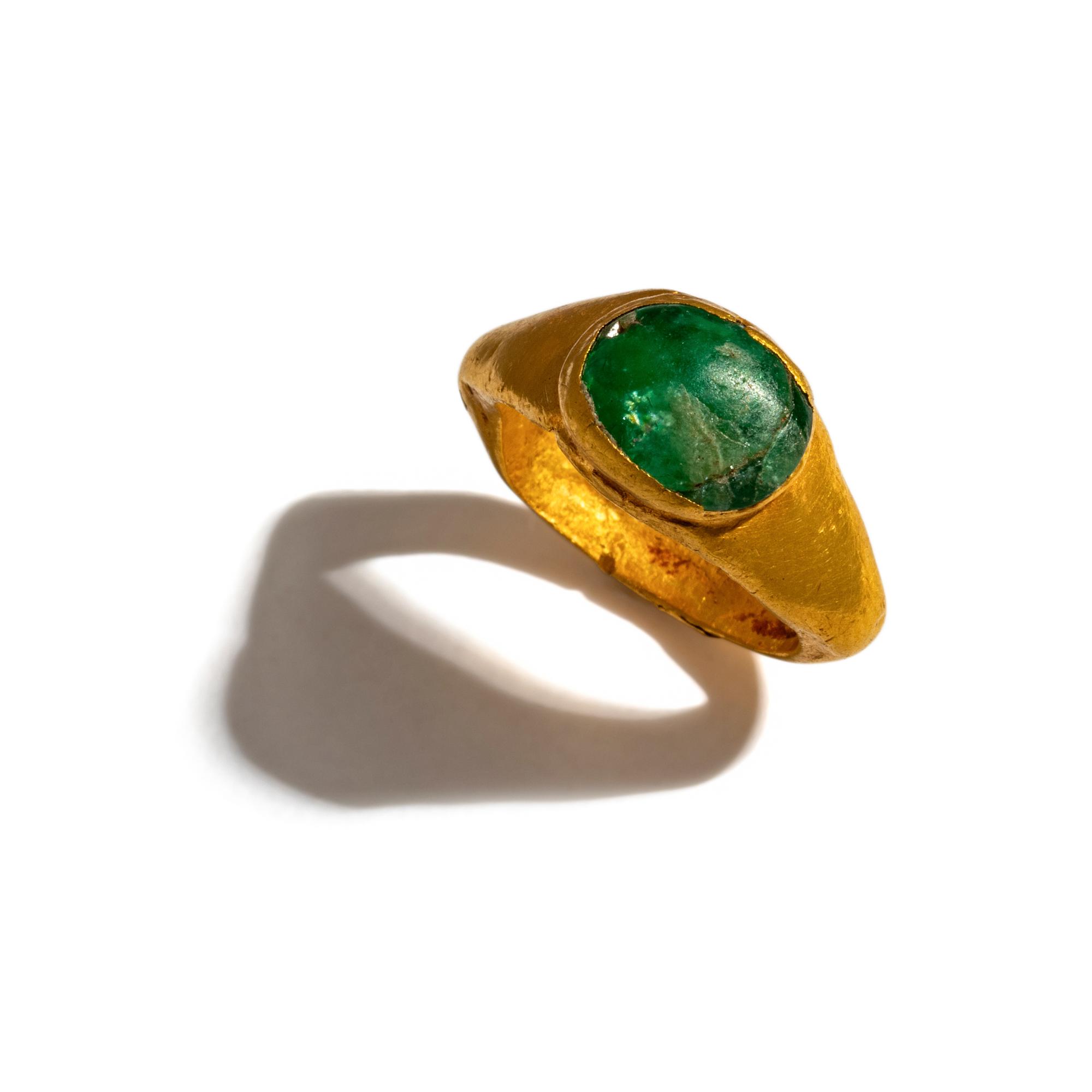 A Roman Gold and Green Glass Finger Ring