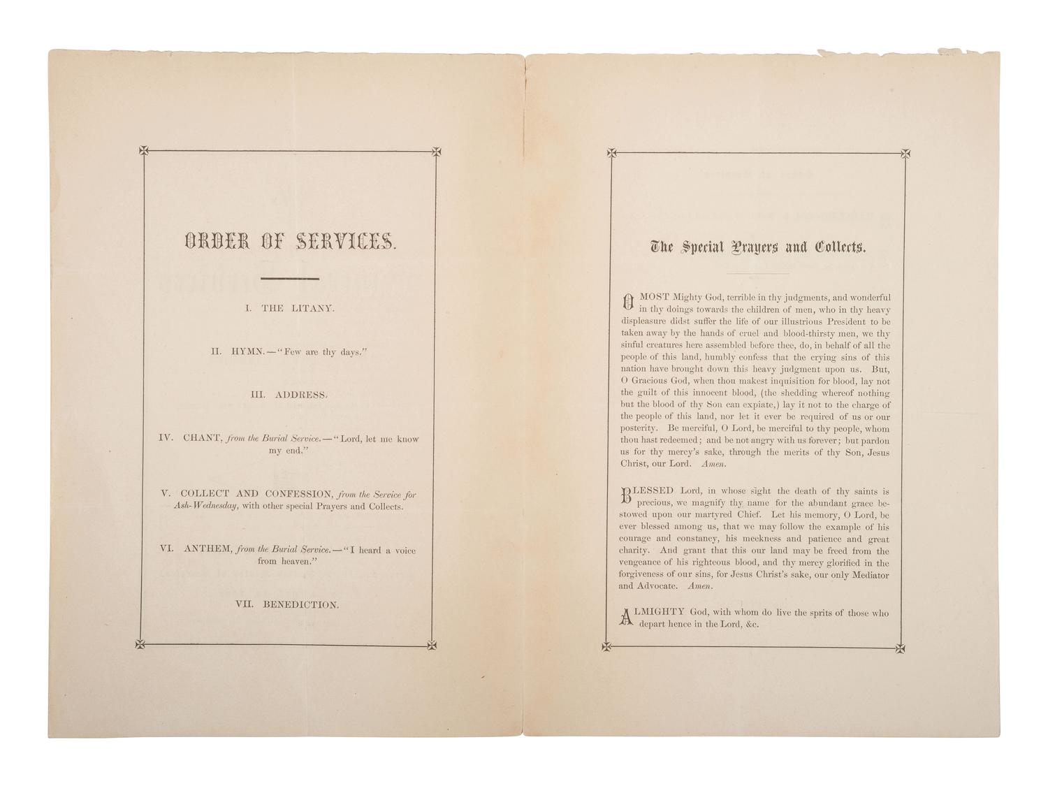 [LINCOLN FUNERAL]. Broadside and program for Lincoln funeral services held in Newburyport and Cambridge, Massachusetts. 19 April 1865.