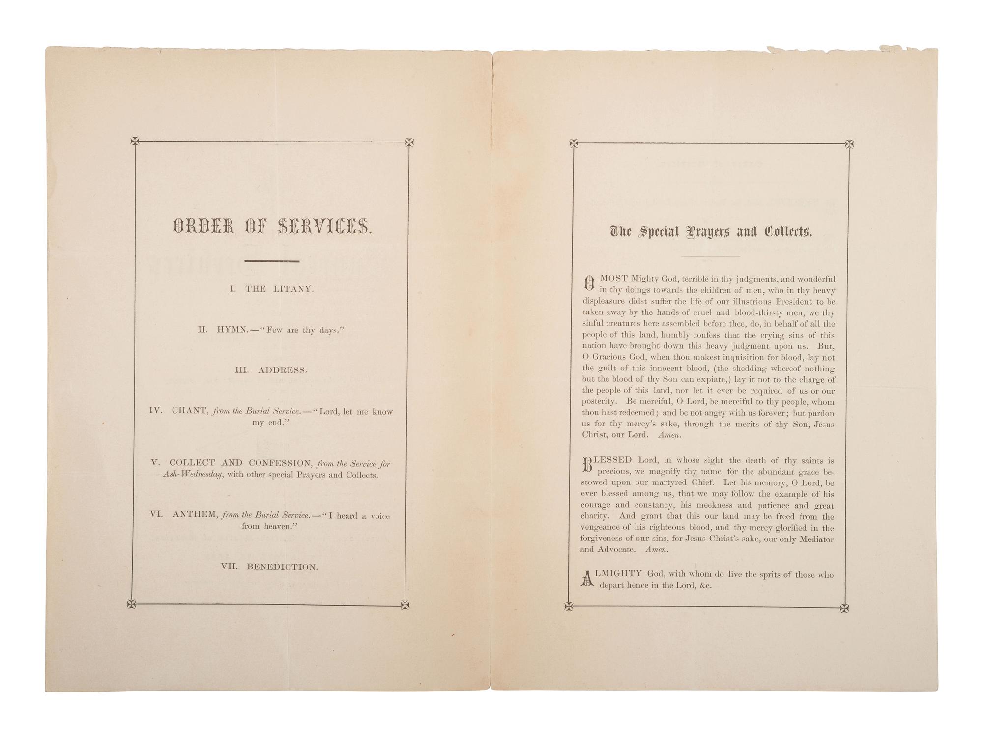 [LINCOLN FUNERAL]. Broadside and program for Lincoln funeral services held in Newburyport and Cambridge, Massachusetts. 19 April 1865.