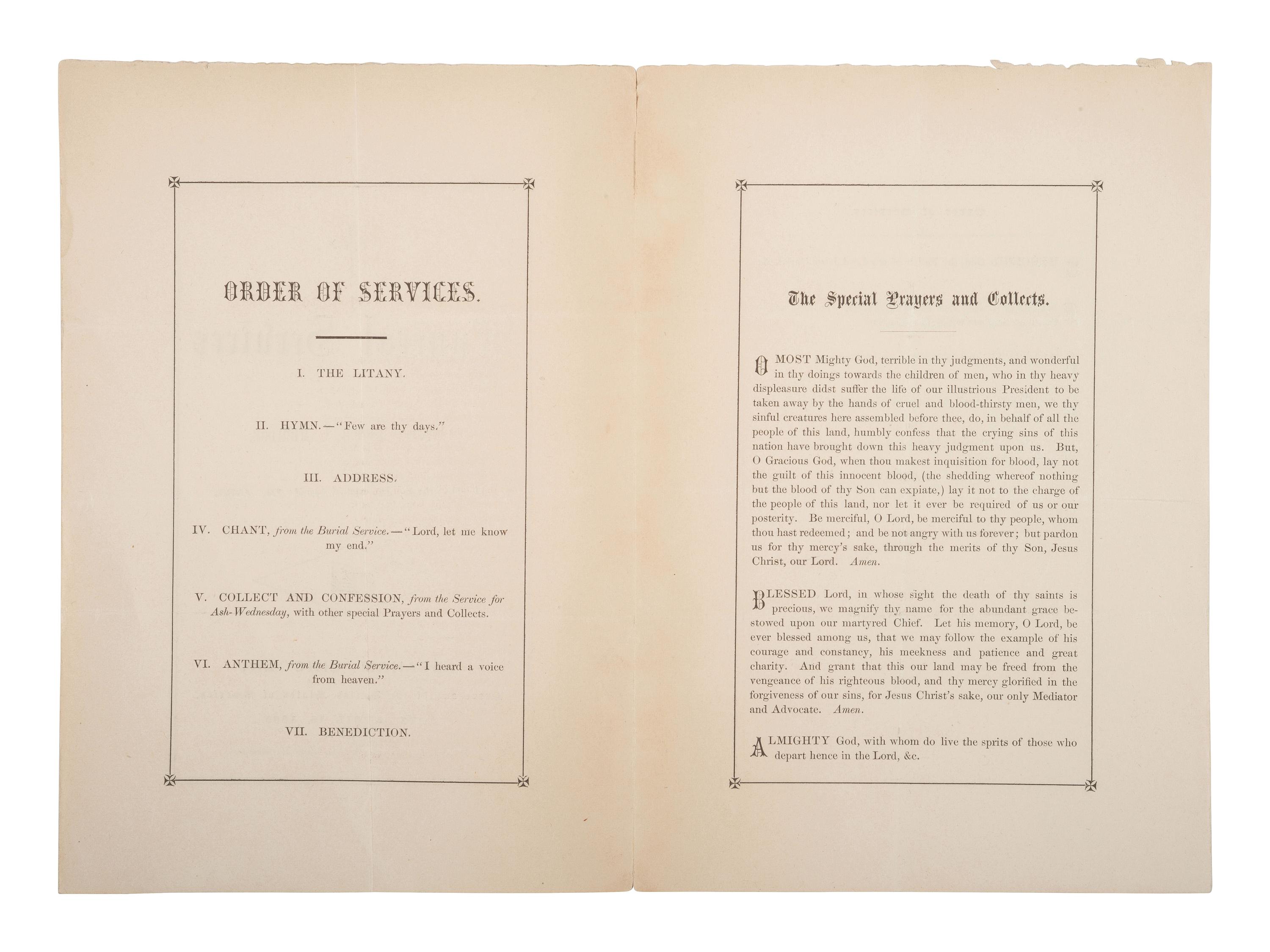 [LINCOLN FUNERAL]. Broadside and program for Lincoln funeral services held in Newburyport and Cambridge, Massachusetts. 19 April 1865.