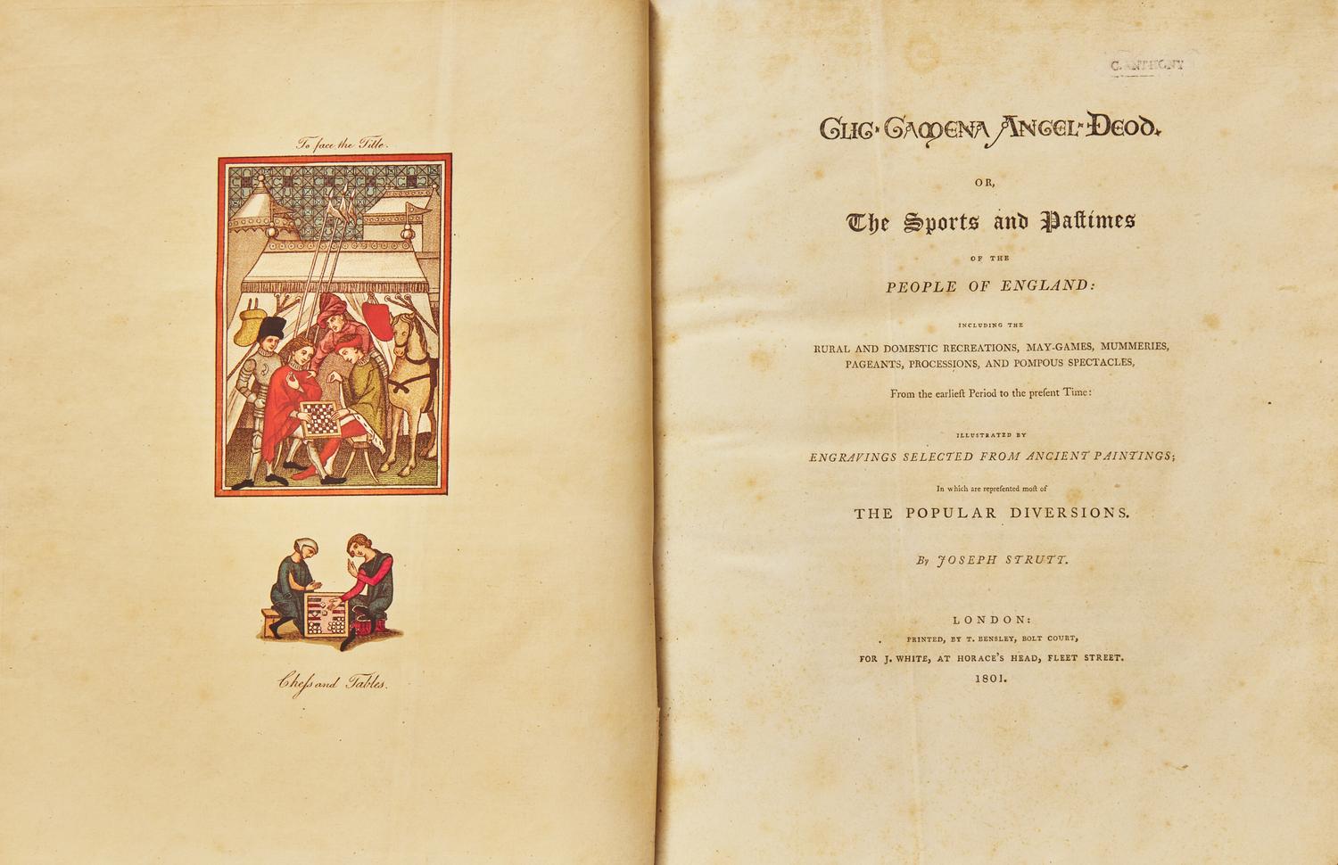 [SPORTING]. STRUTT, Joseph. Glic Gamena Angel Deod. Or, The Sports and Pastimes of the People of England... London: T. Bensley, 1801.