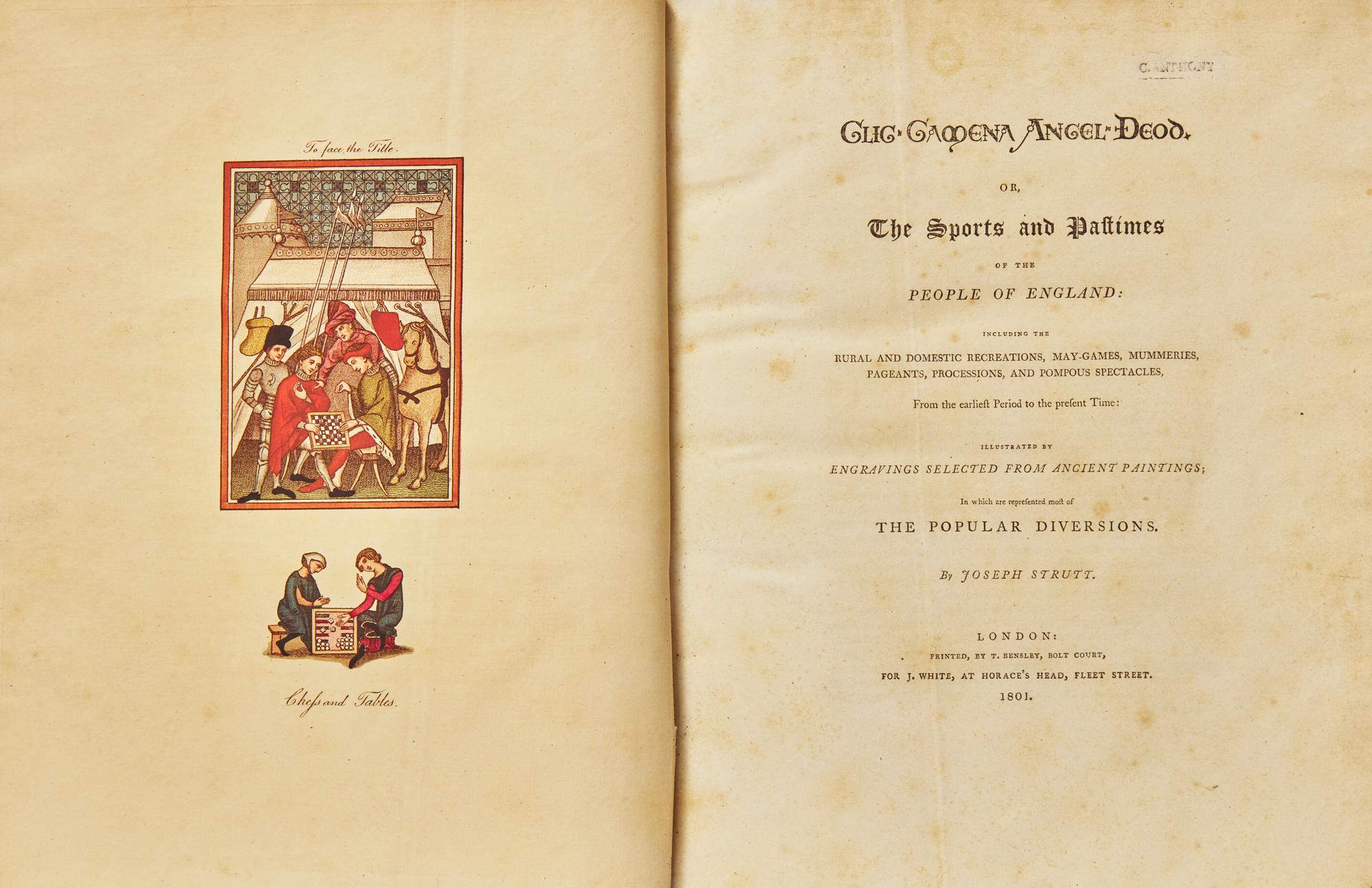 [SPORTING]. STRUTT, Joseph. Glic Gamena Angel Deod. Or, The Sports and Pastimes of the People of England... London: T. Bensley, 1801.