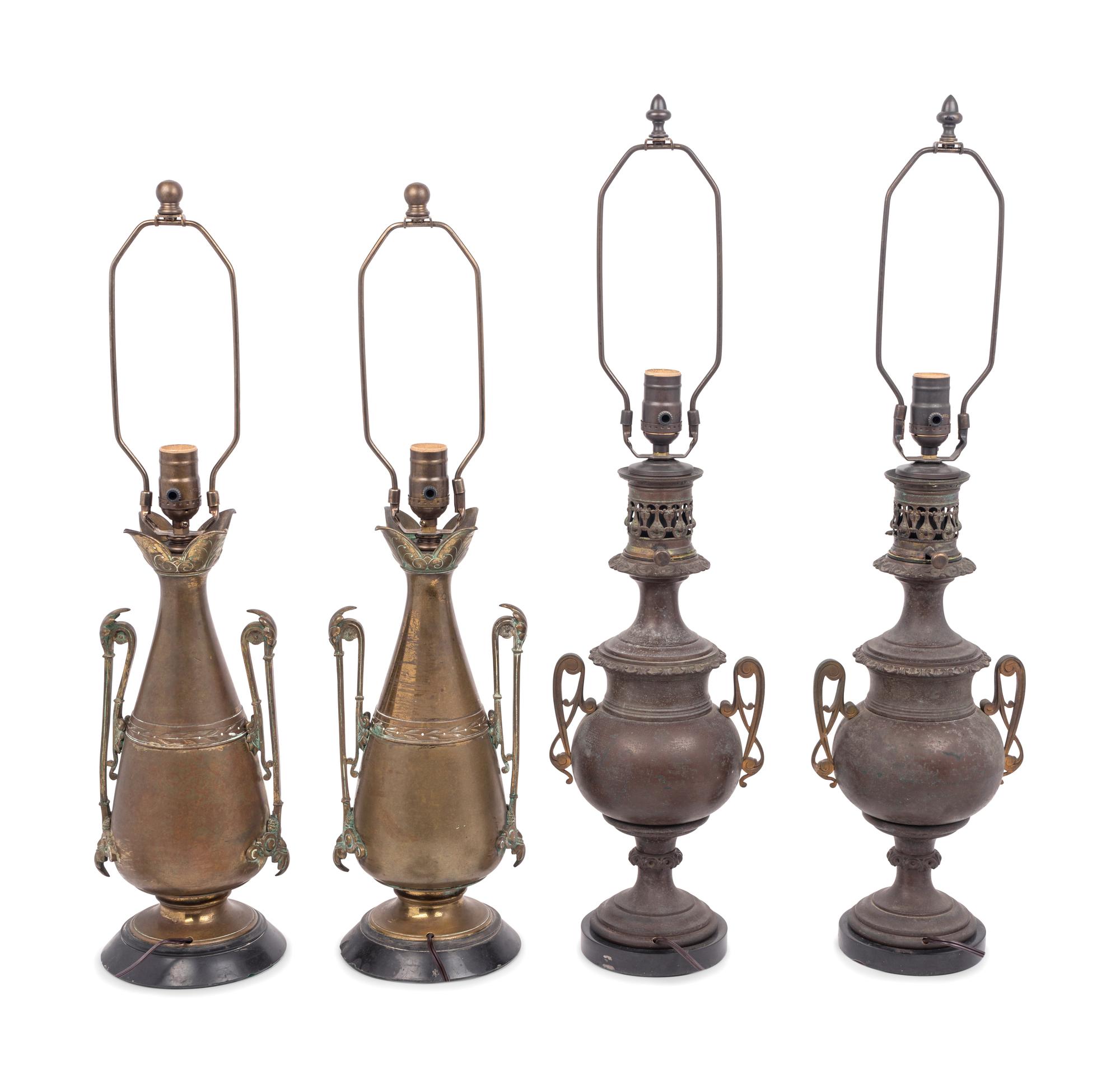 Two Pairs of French Bronze Lamps