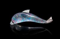 An 18 Karat Gold, Rock Crystal, Opal and Diamond Brooch, Vhernier, 10.40 dwts.