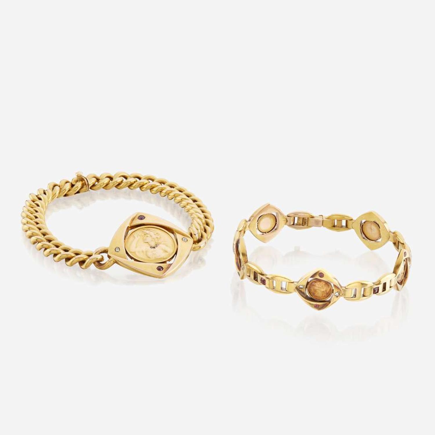 A Pair of Gold, Ruby, and Diamond Bracelets