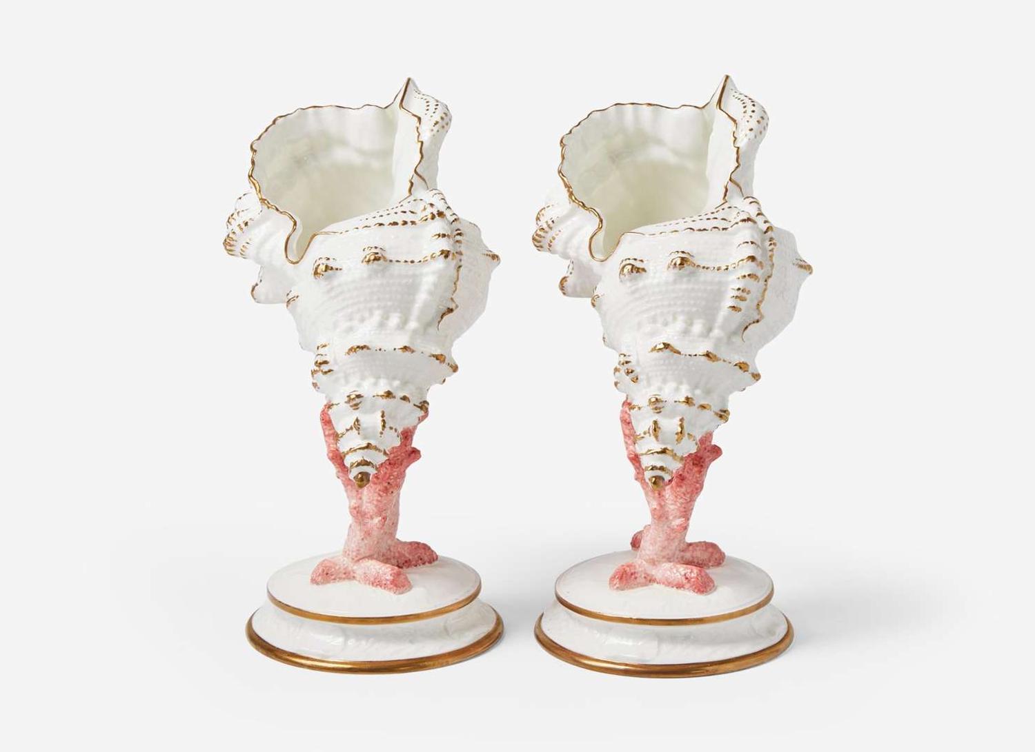 A Pair of Wedgwood Bone China Conchology Table Ornaments, UK, circa 1895