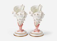 A Pair of Wedgwood Bone China Conchology Table Ornaments, UK, circa 1895