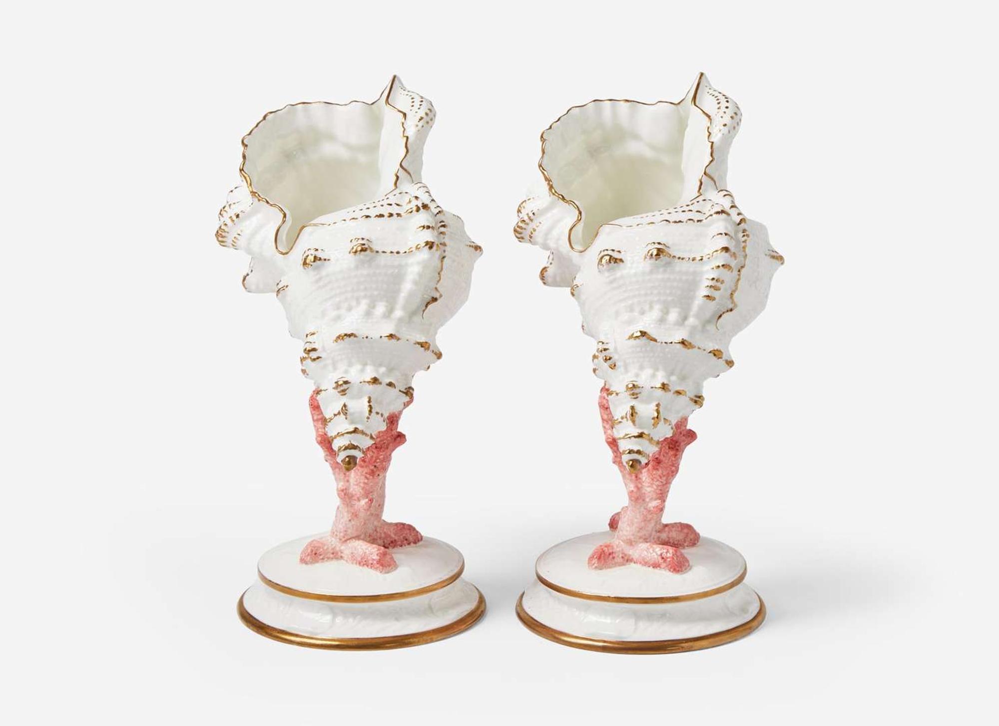 A Pair of Wedgwood Bone China Conchology Table Ornaments, UK, circa 1895