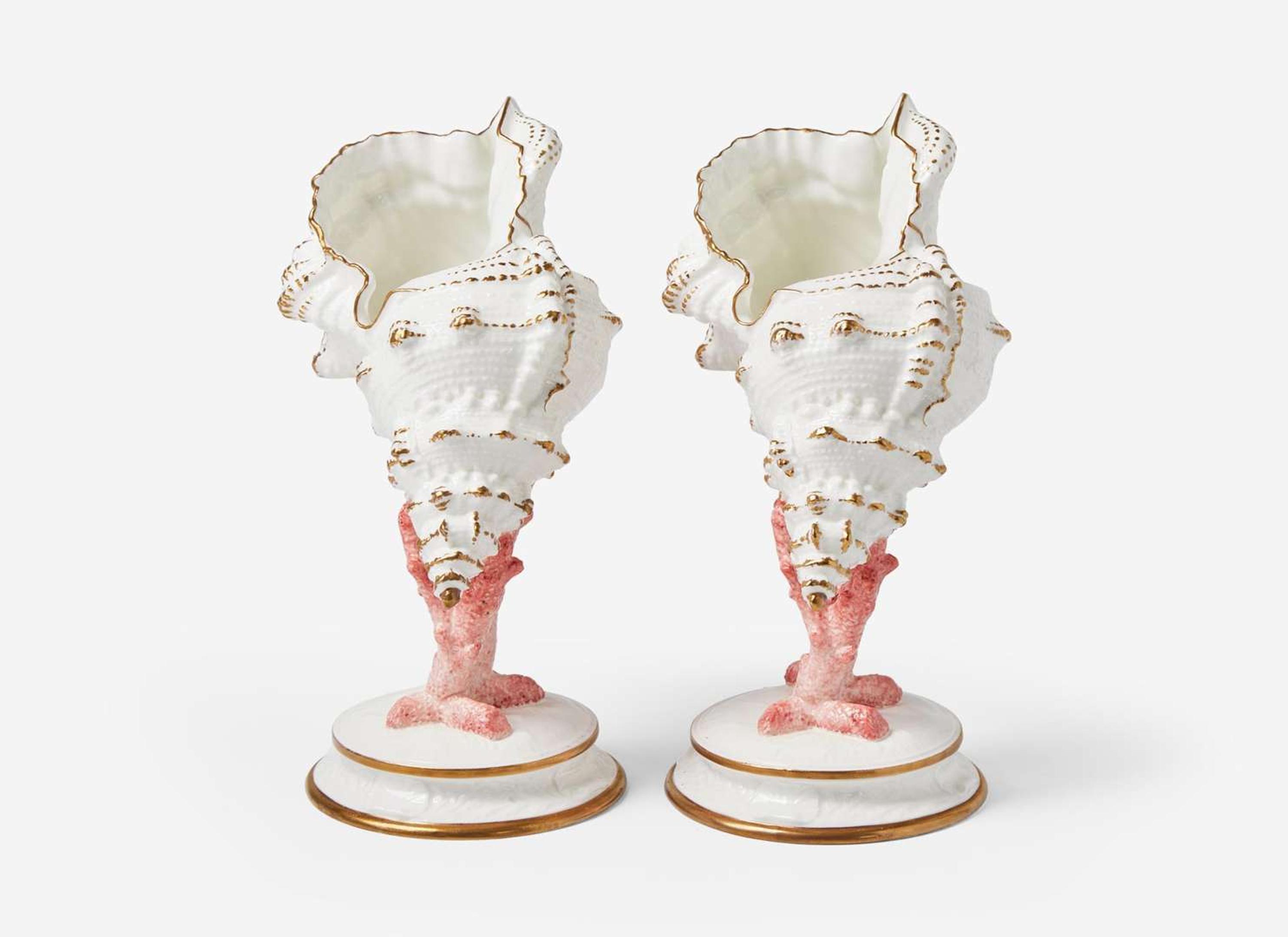 A Pair of Wedgwood Bone China Conchology Table Ornaments, UK, circa 1895