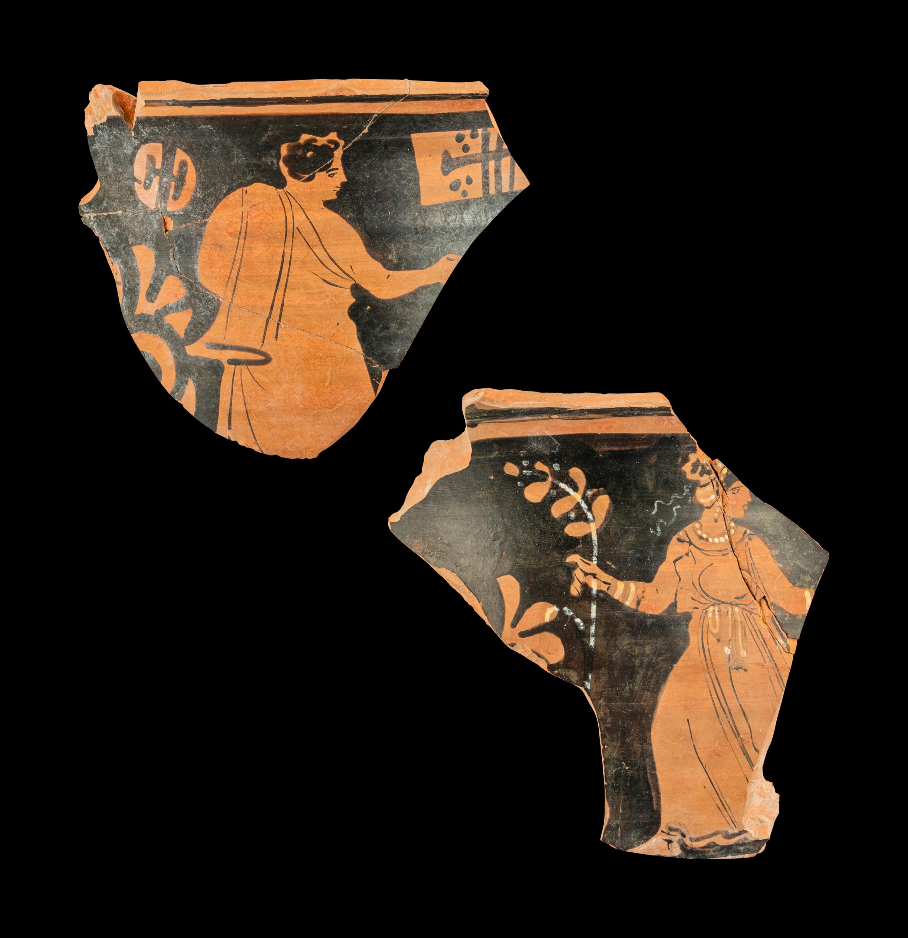 Two Apulian Red-Figured Bell Krater Fragments