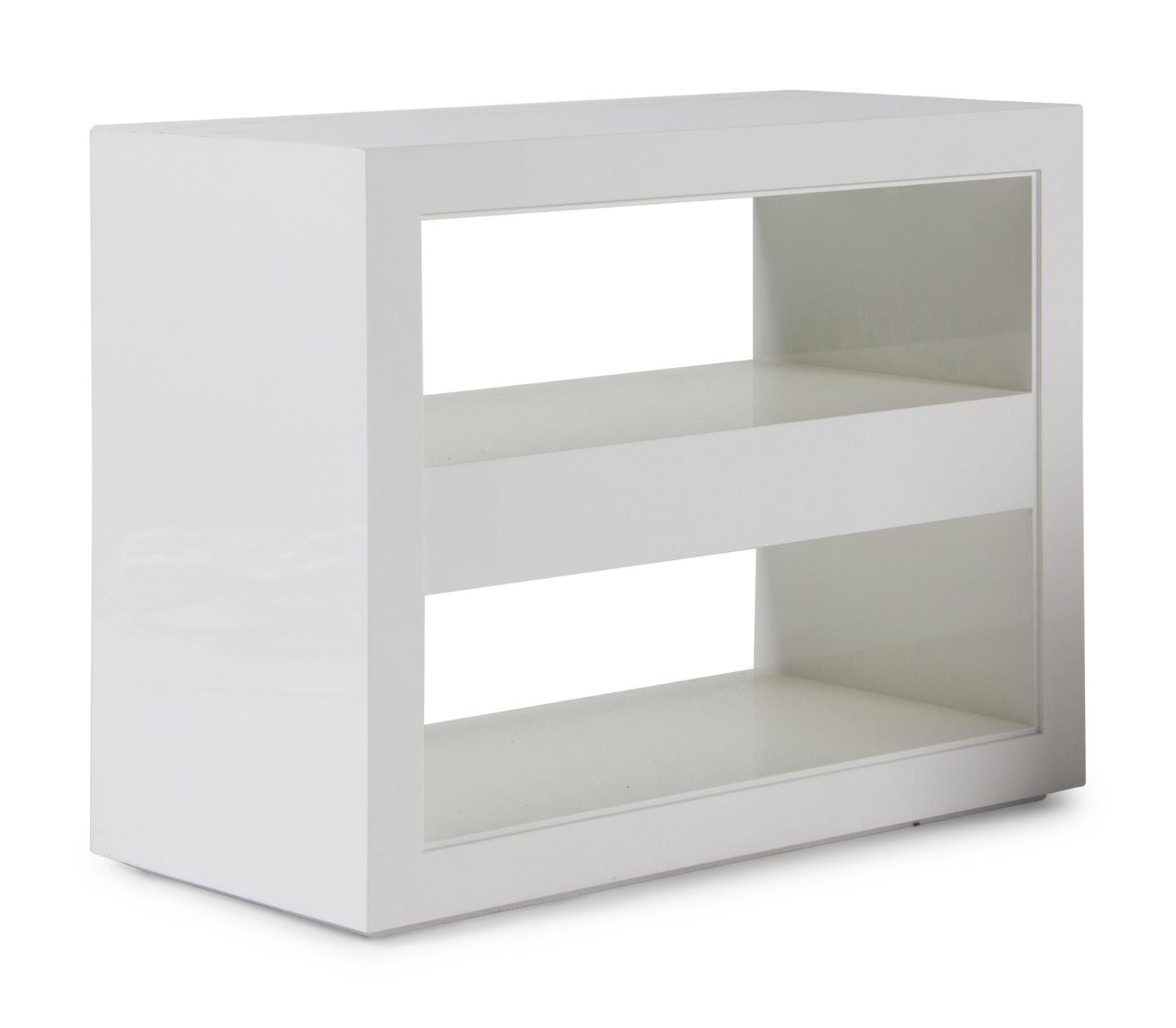 A Pair of Contemporary White Lacquer Finished Two-Tier Side Tables