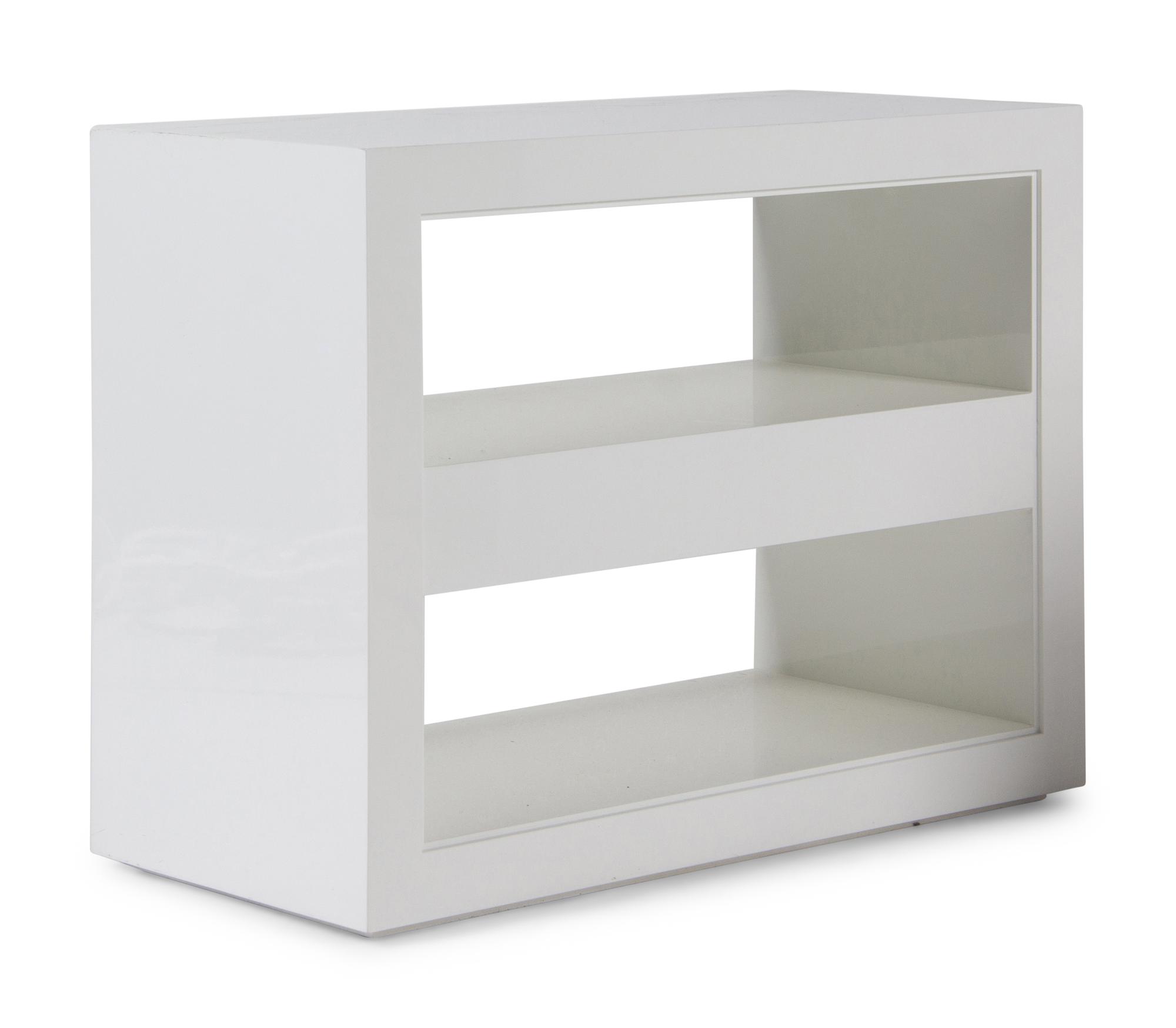 A Pair of Contemporary White Lacquer Finished Two-Tier Side Tables