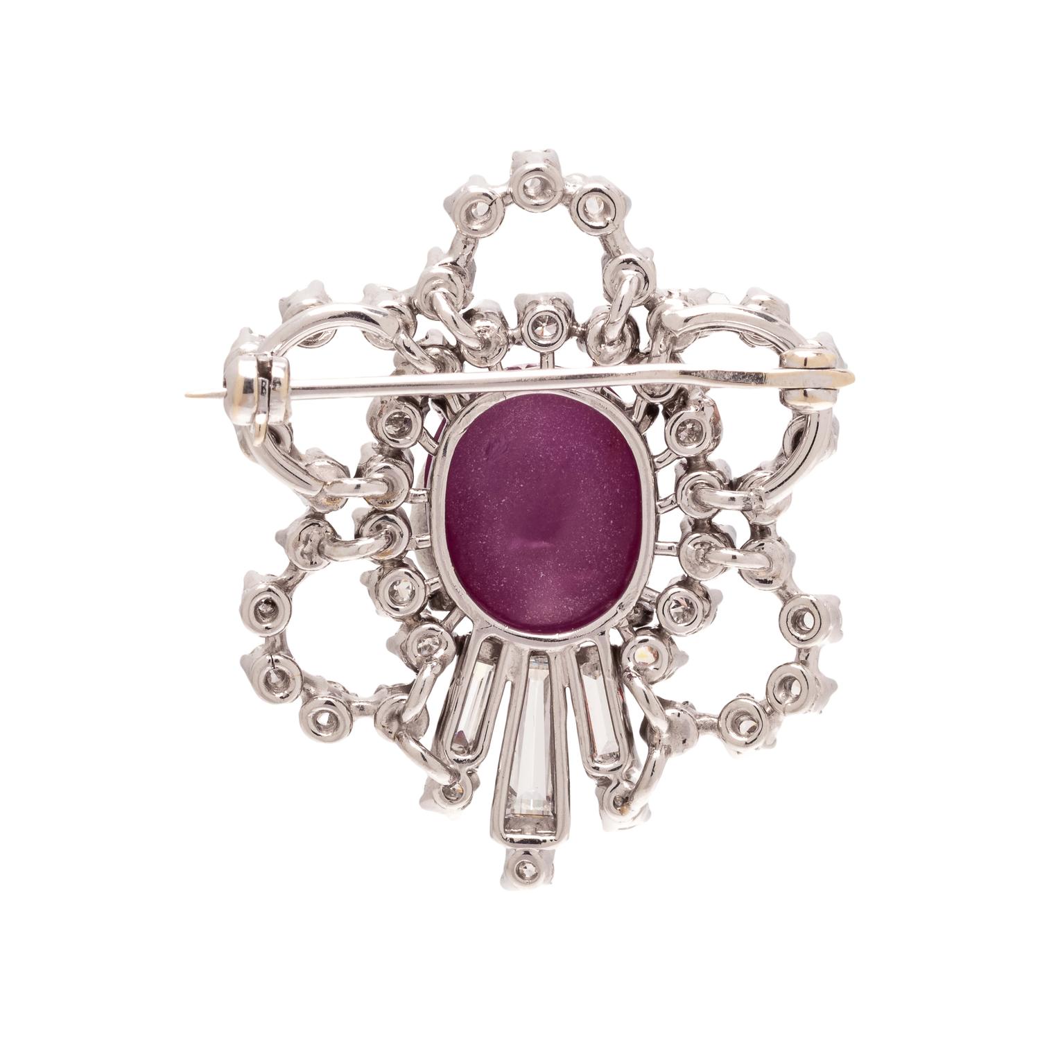 STAR RUBY AND DIAMOND BROOCH
