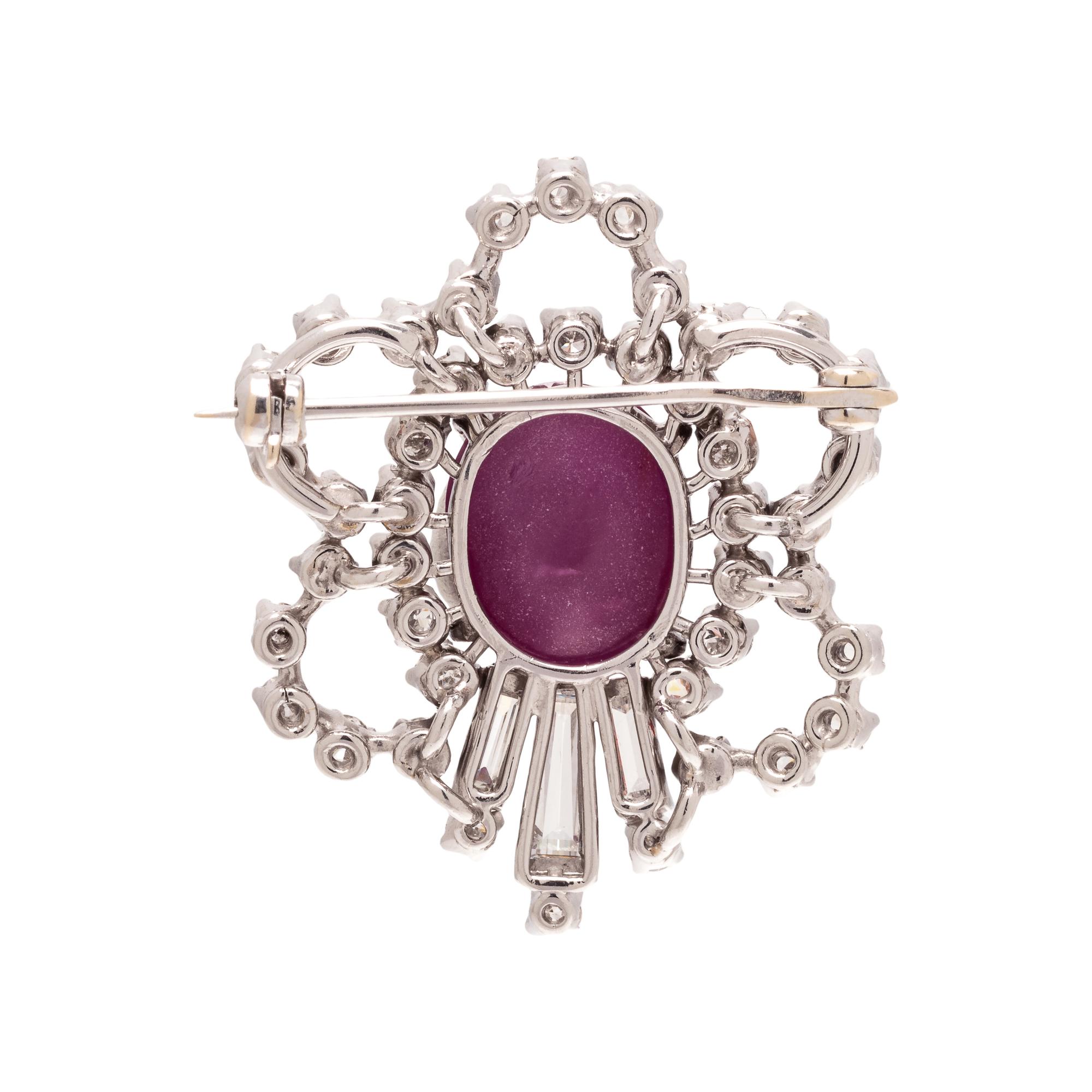 STAR RUBY AND DIAMOND BROOCH