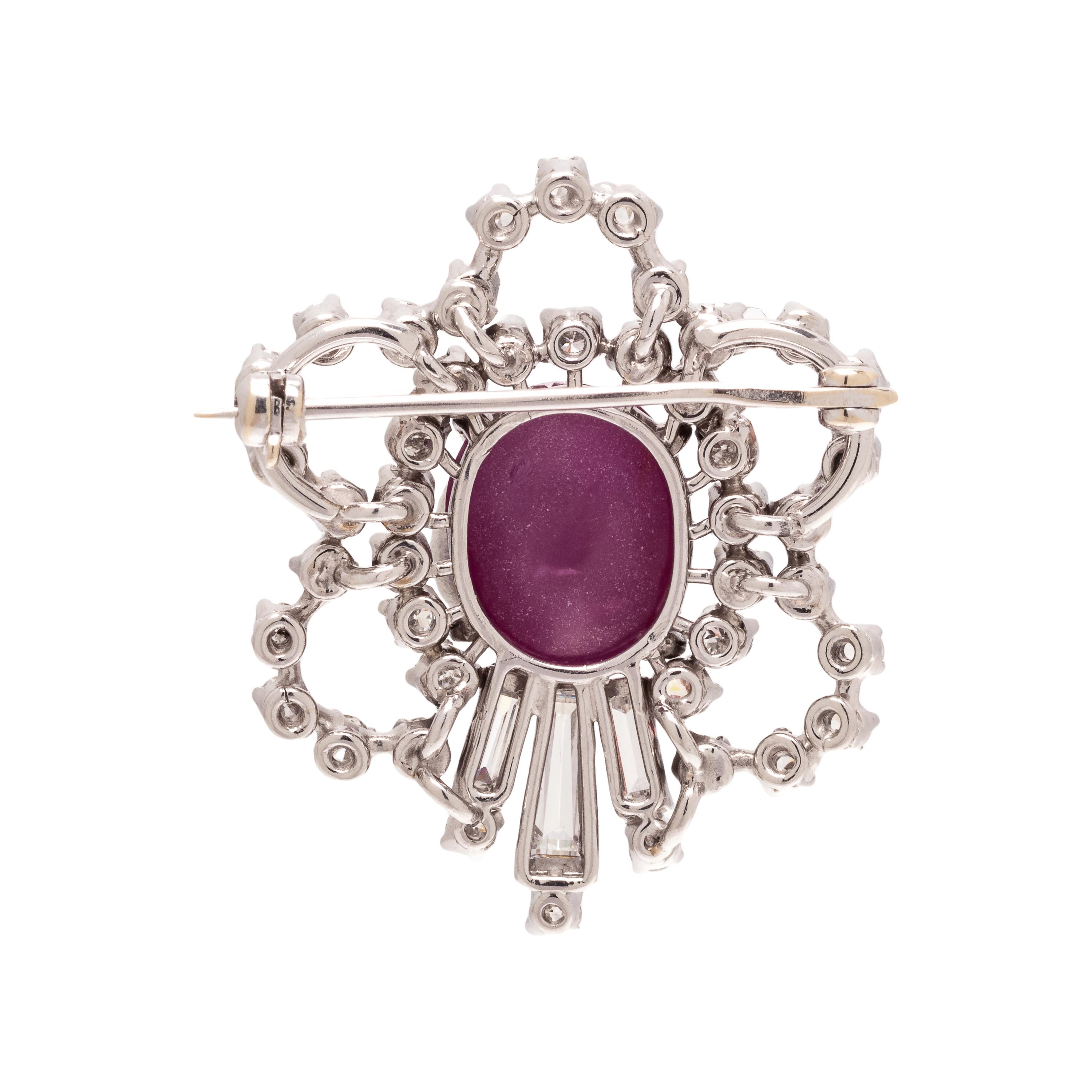 STAR RUBY AND DIAMOND BROOCH