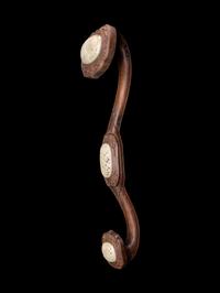 A Pair of Celadon Jade Inset Wood Ruyi Scepters