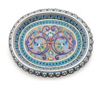 A Russian Silver-Gilt and Enameled Card Tray