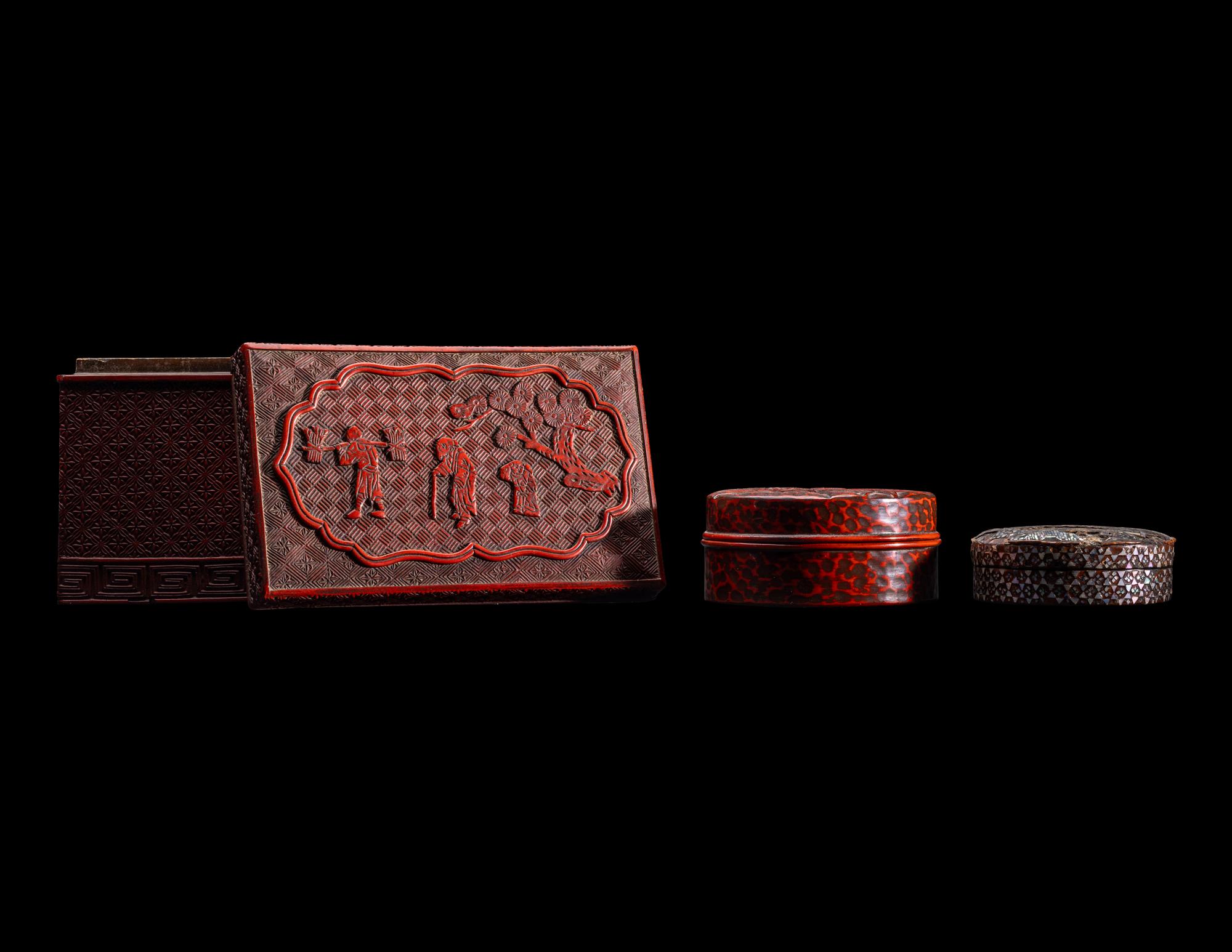 Three Japanese Lacquer Covered Boxes