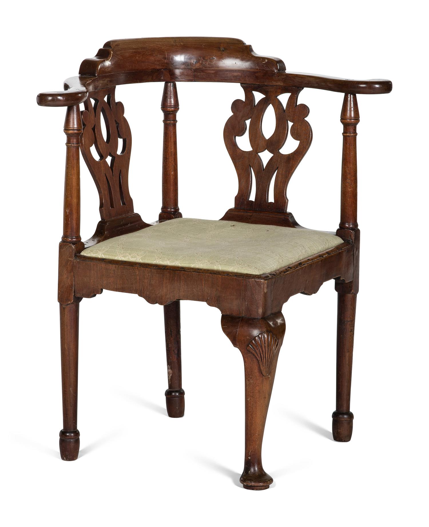 A Queen Anne Shell-Carved Walnut Corner Chair