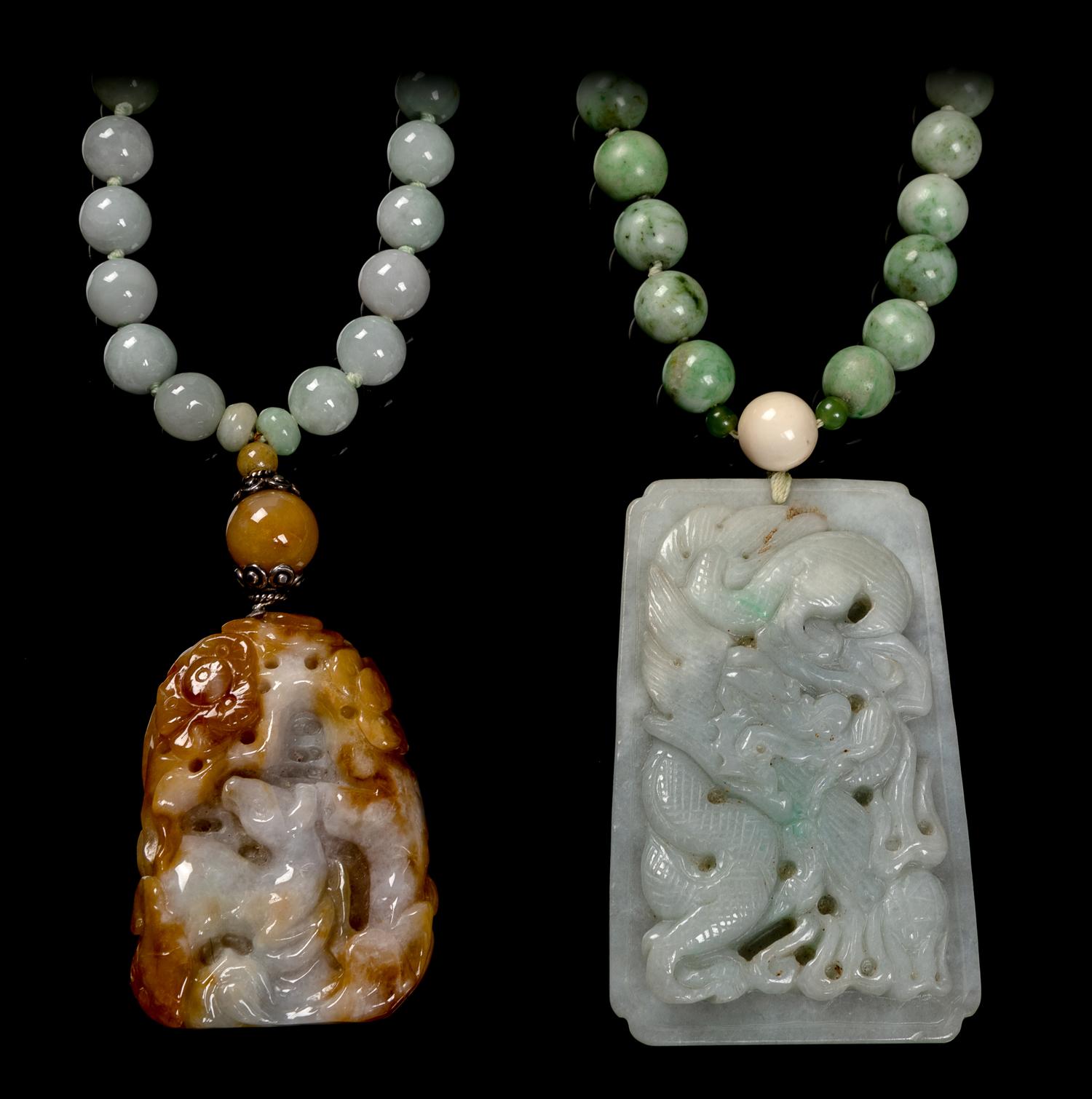 Two Chinese Jadeite Beaded Necklaces