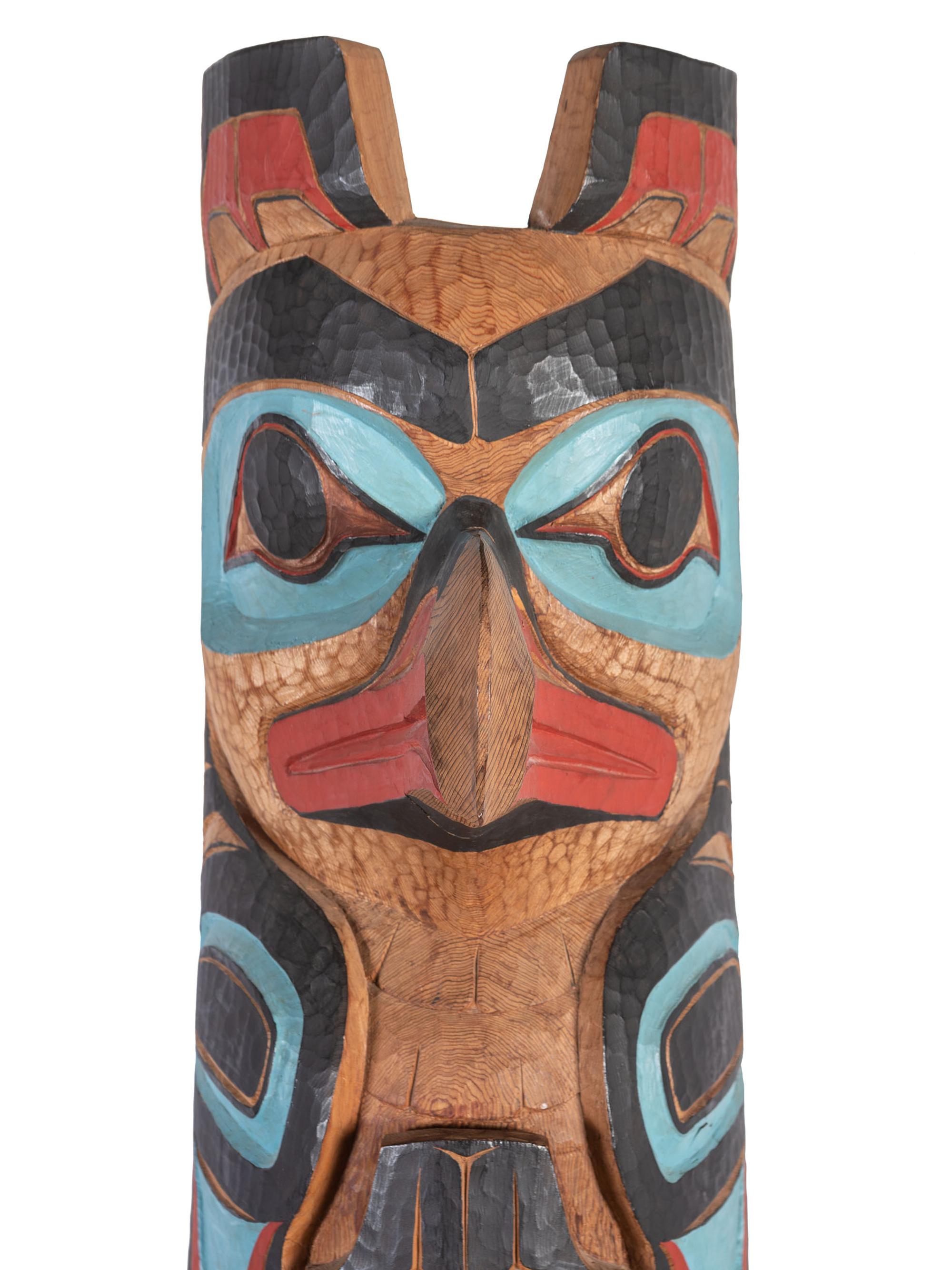 Large Carved and Brightly Painted Totem Pole