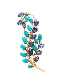 R. BARREY, FRENCH, SAPPHIRE, TURQUOISE AND DIAMOND BROOCH