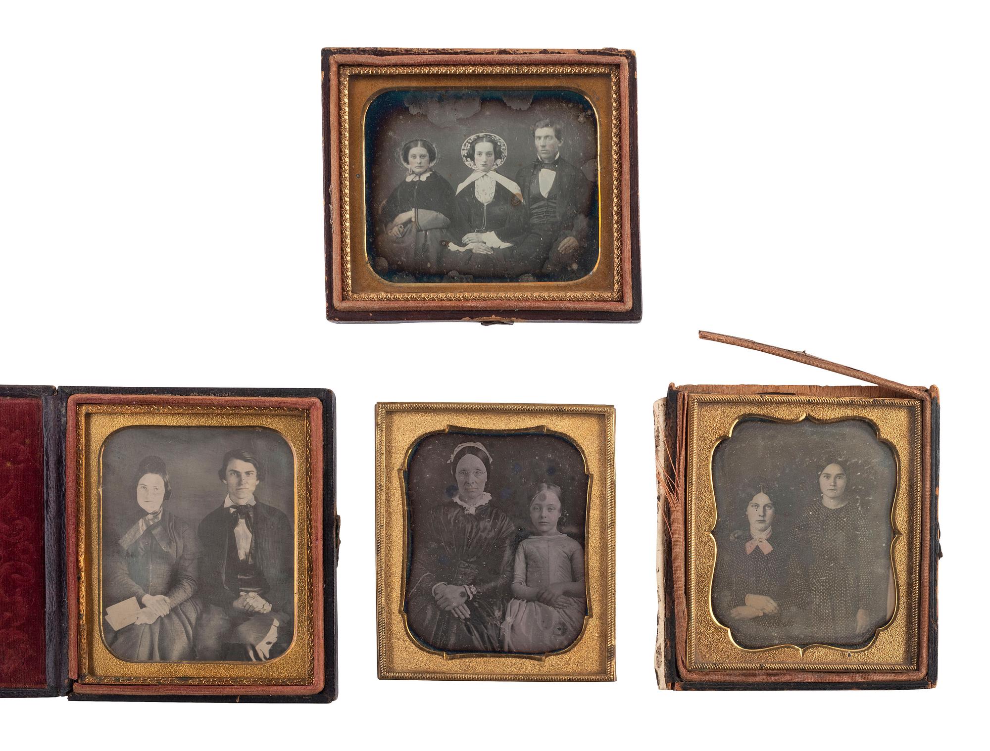 [EARLY PHOTOGRAPHY]. 19 daguerreotype portraits of interesting pairs and groups of subjects