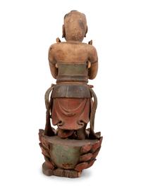A Chinese Carved Wood Standing Figure with Polychrome Decoration