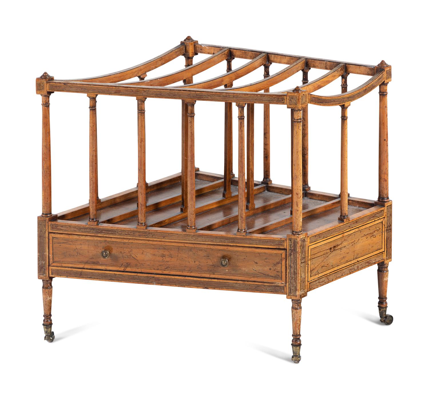 An English Satinwood and Rosewood Canterbury