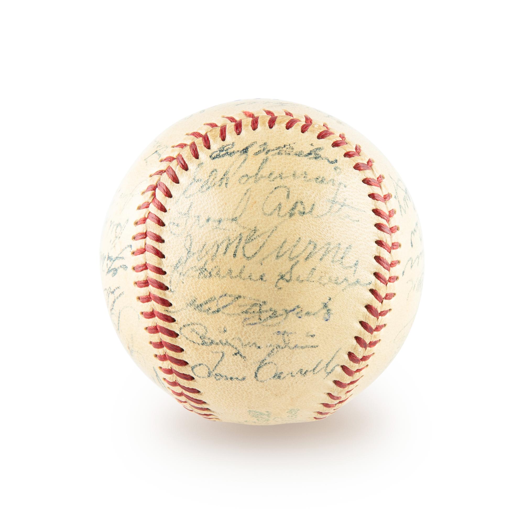 A 1955 New York Yankees Team Signed Autograph Baseball Including Mickey Mantle (Beckett Authentication Services) - 30 Signatures