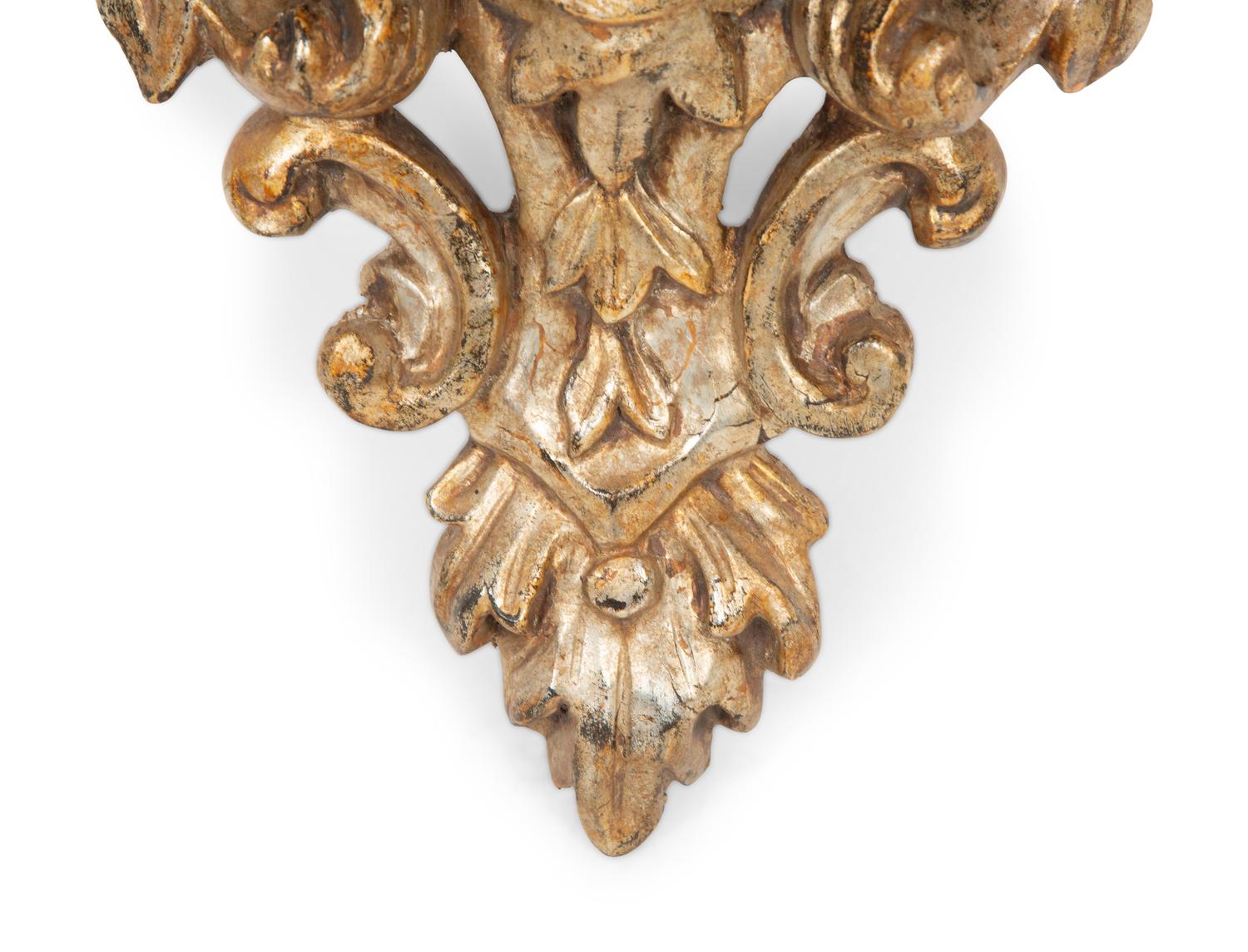 A Pair of Italian Silver Gilt Carved Rococo Style Wall Brackets