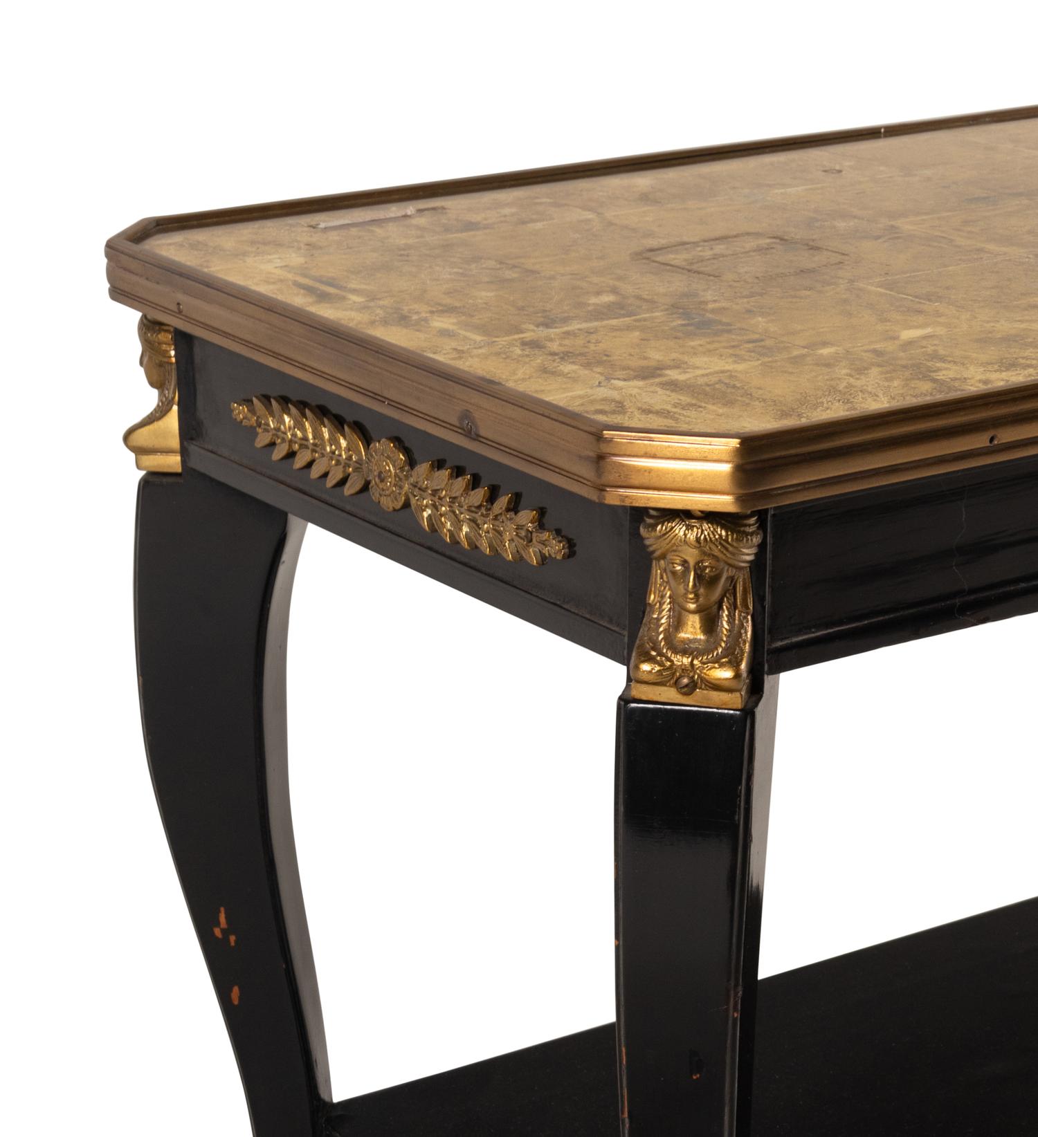 A Louis XVI Style Gilt Bronze Mounted Black Lacquered Low Table