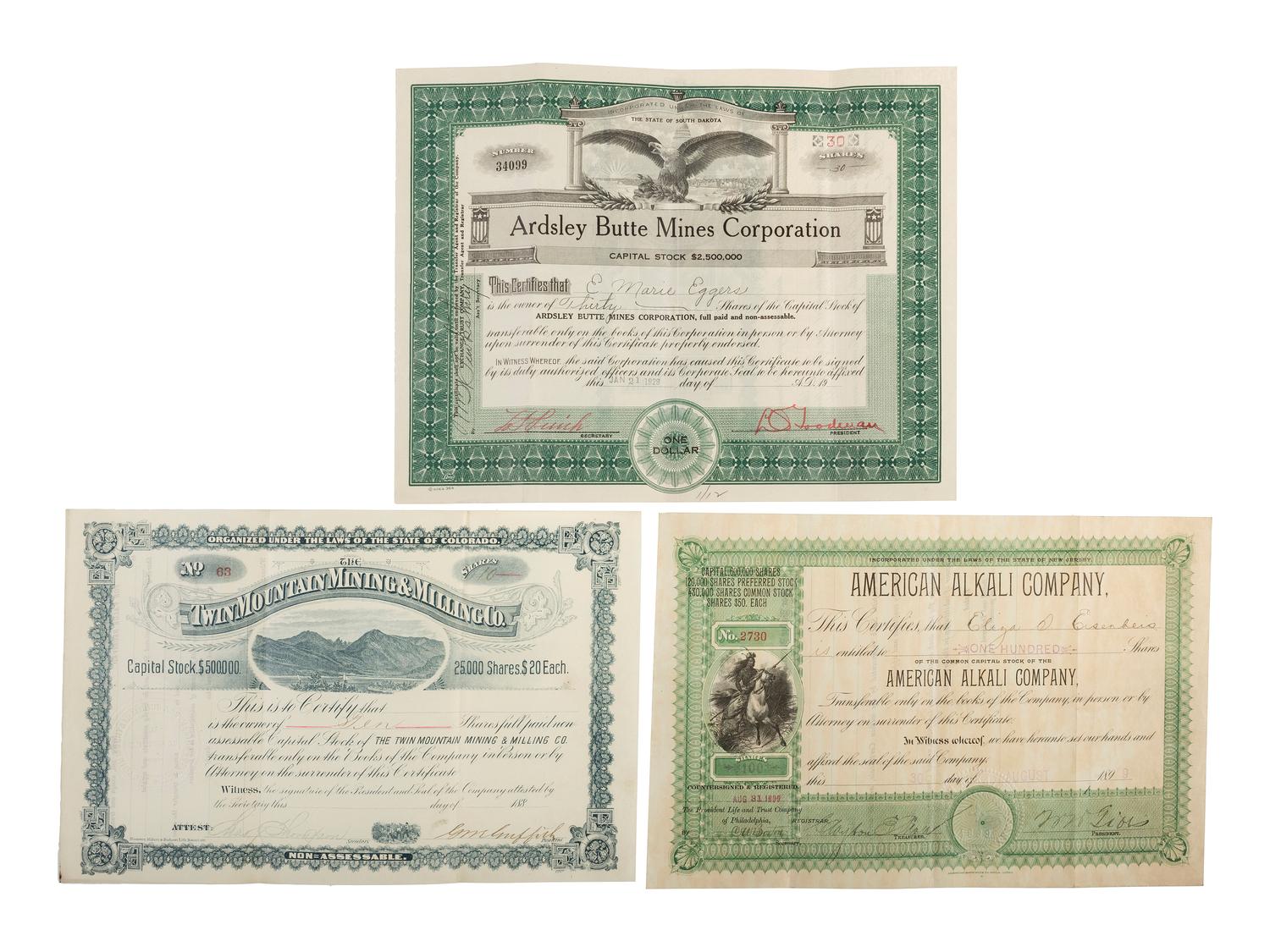 [WESTERN AMERICANA]. A group of 36 stock certificates for mining and petroleum companies.