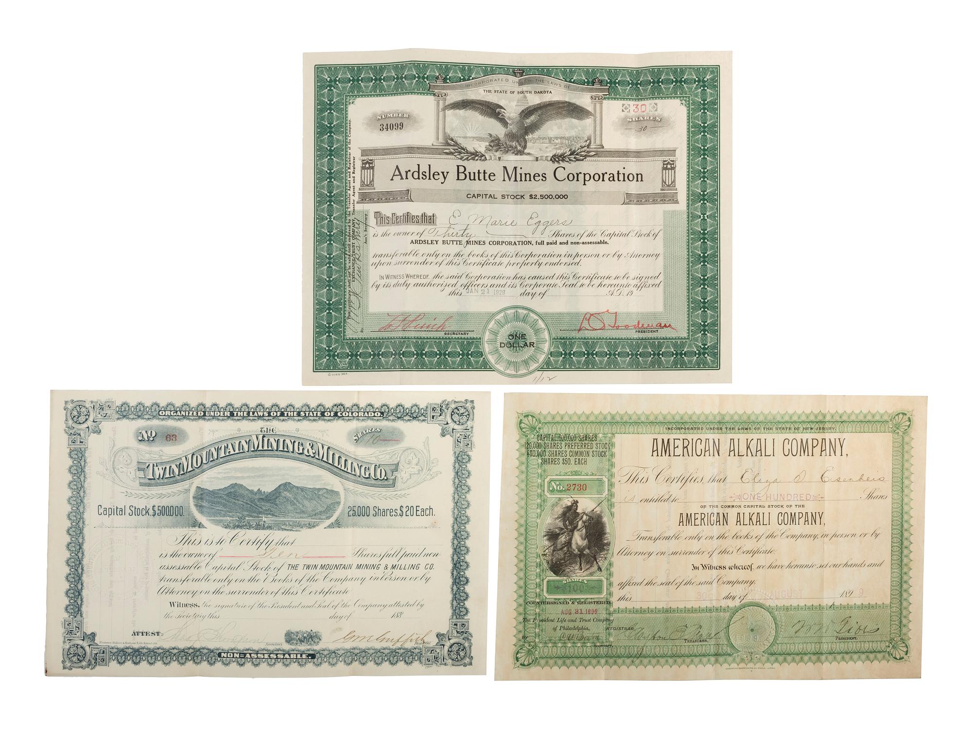 [WESTERN AMERICANA]. A group of 36 stock certificates for mining and petroleum companies.