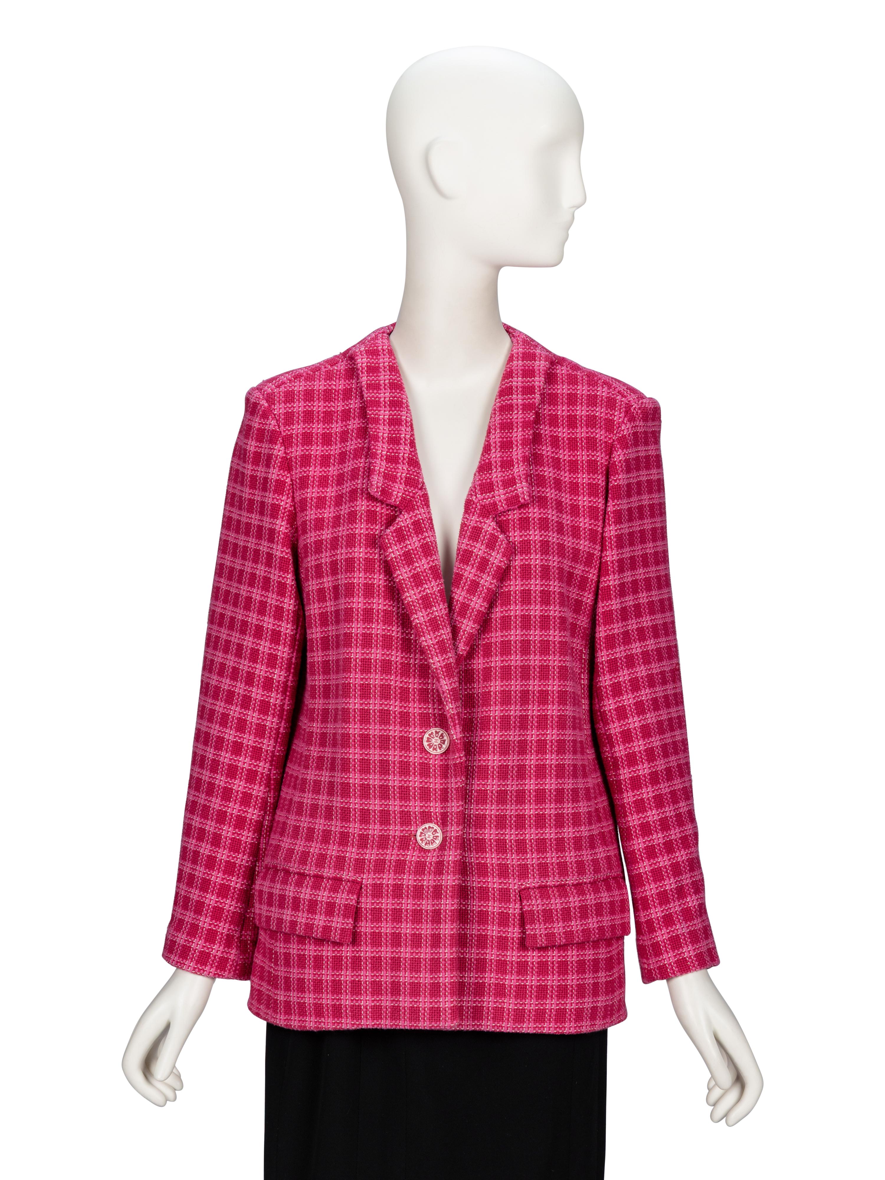 Chanel, Raspberry Plaid Tweed Blazer