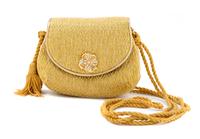 A Judith Leiber Gold Woven Fabric Clutch, 5.5" x 4.5" x 1.5".