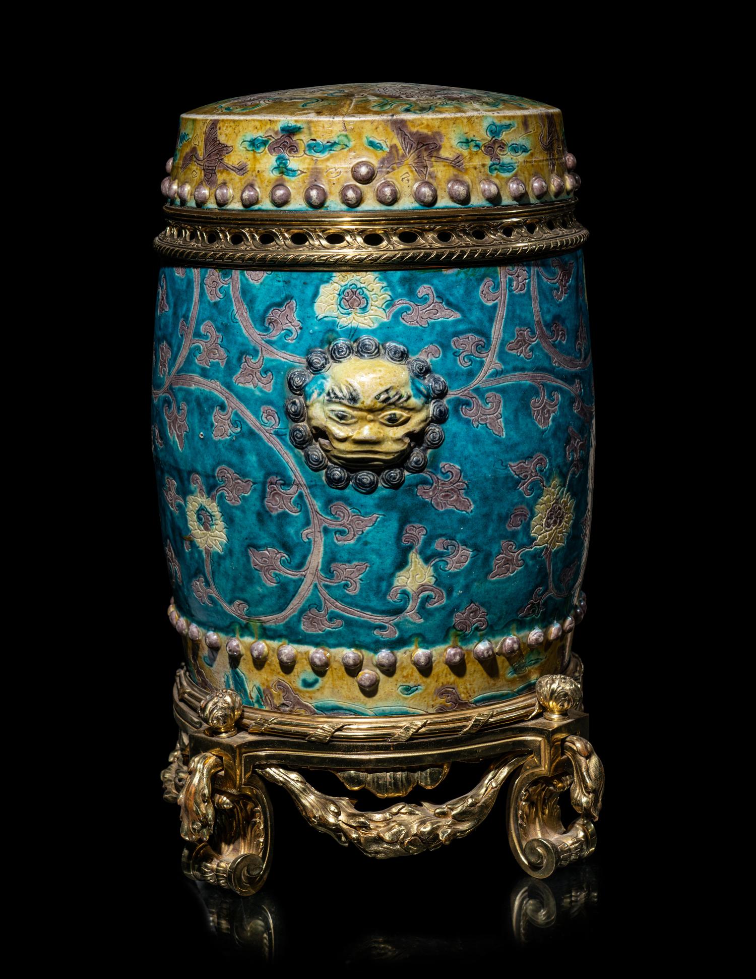 A Chinese Fahua Porcelain Garden Stool