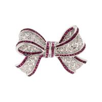 DIAMOND AND RUBY BOW BROOCH